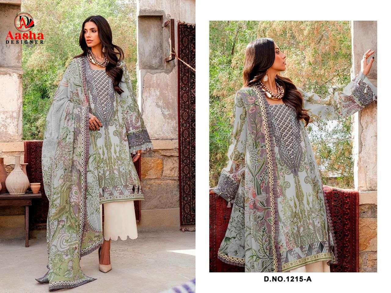 AASHA DESIGNER D NO 1215 COTTON HEAVY PATCH EMBROIDERY WORK SUIT