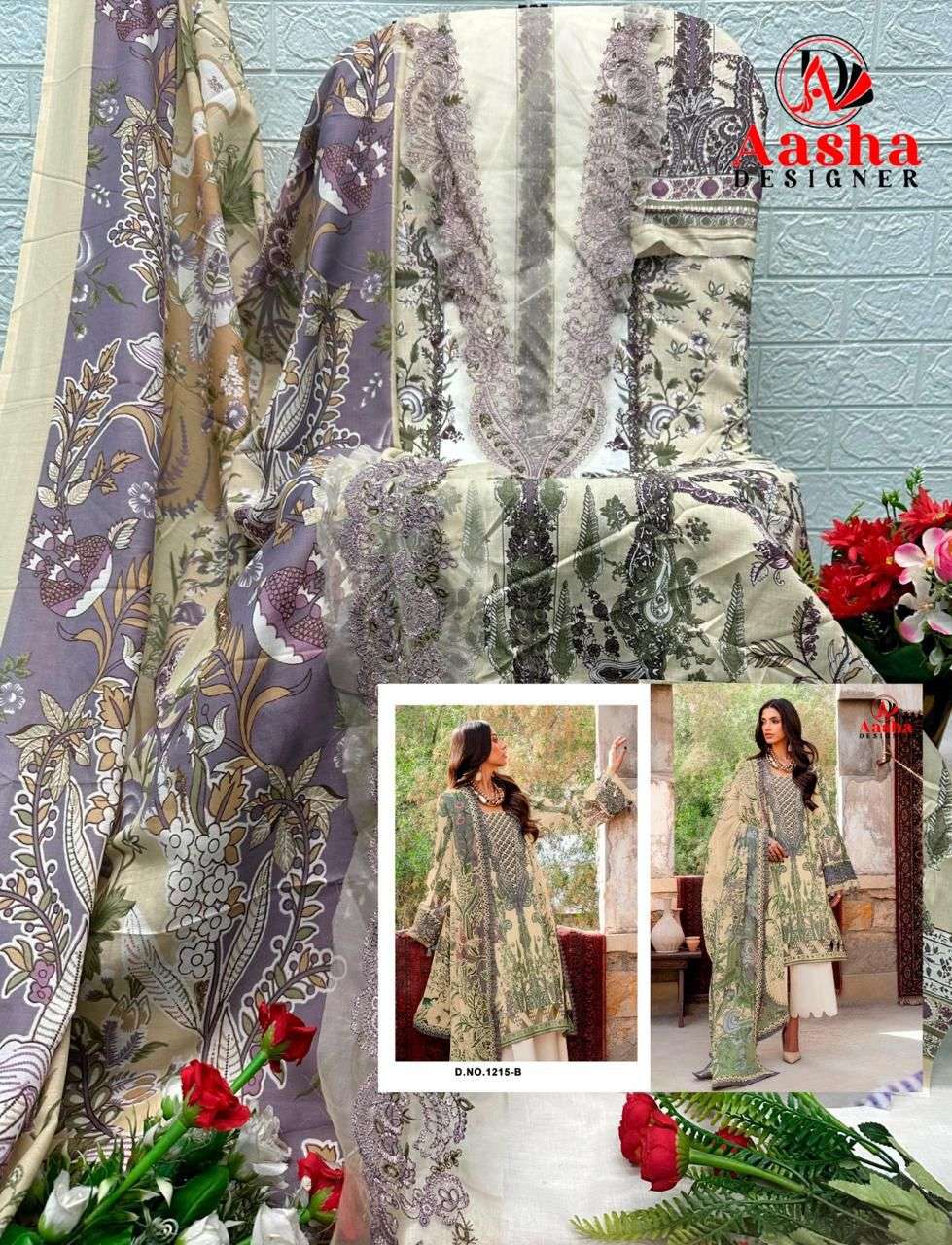AASHA DESIGNER D NO 1215 COTTON HEAVY PATCH EMBROIDERY WORK SUIT