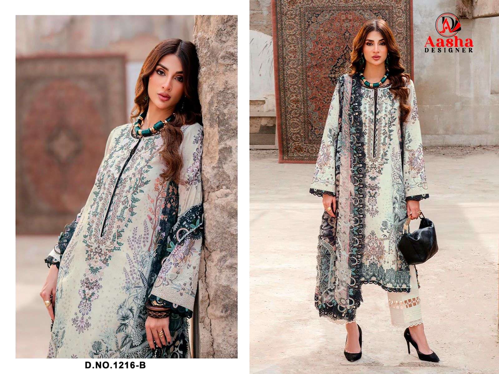 AASHA DESIGNER D NO 1216 A B COTTON PATCH EMBROIDERY WORK SALWAR KAMEEZ 