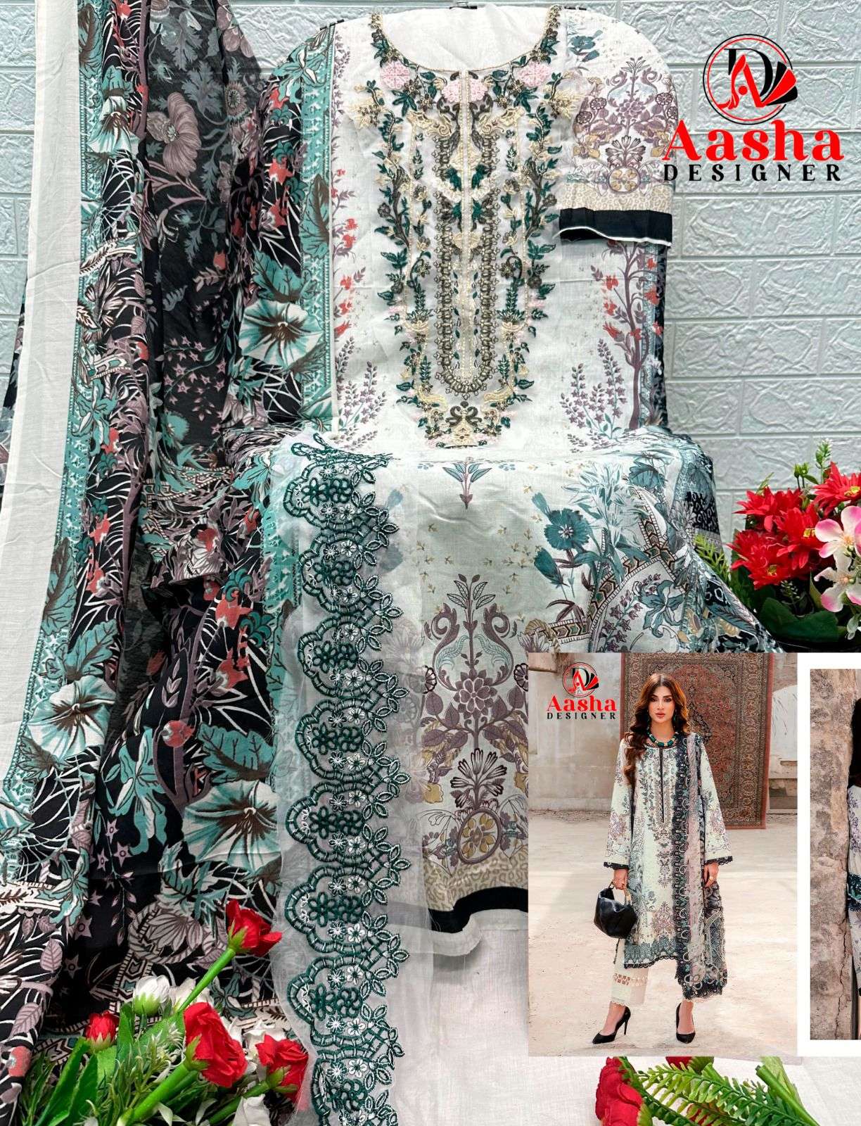 AASHA DESIGNER D NO 1216 A B COTTON PATCH EMBROIDERY WORK SALWAR KAMEEZ 