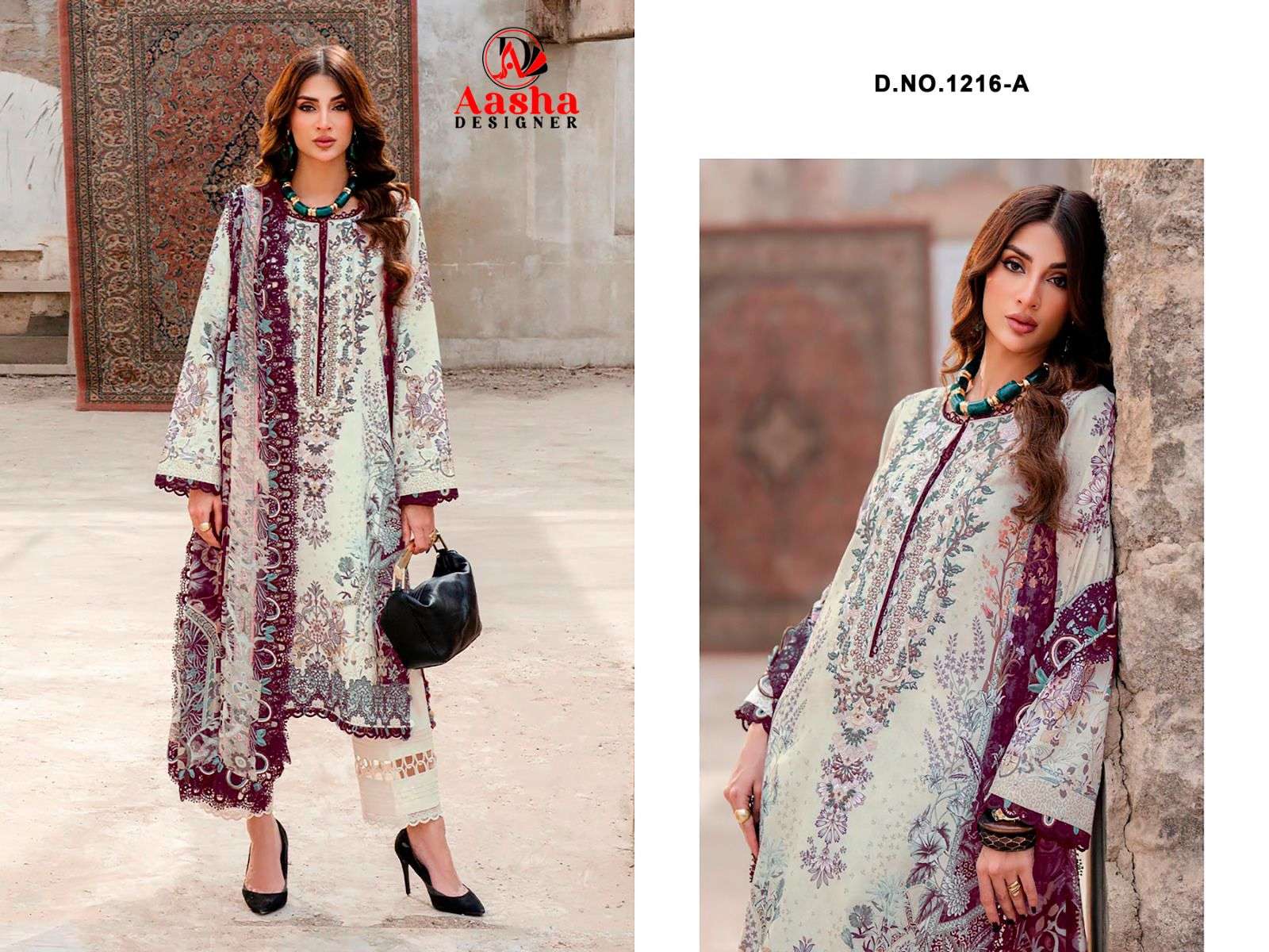 AASHA DESIGNER D NO 1216 A B COTTON PATCH EMBROIDERY WORK SALWAR KAMEEZ 