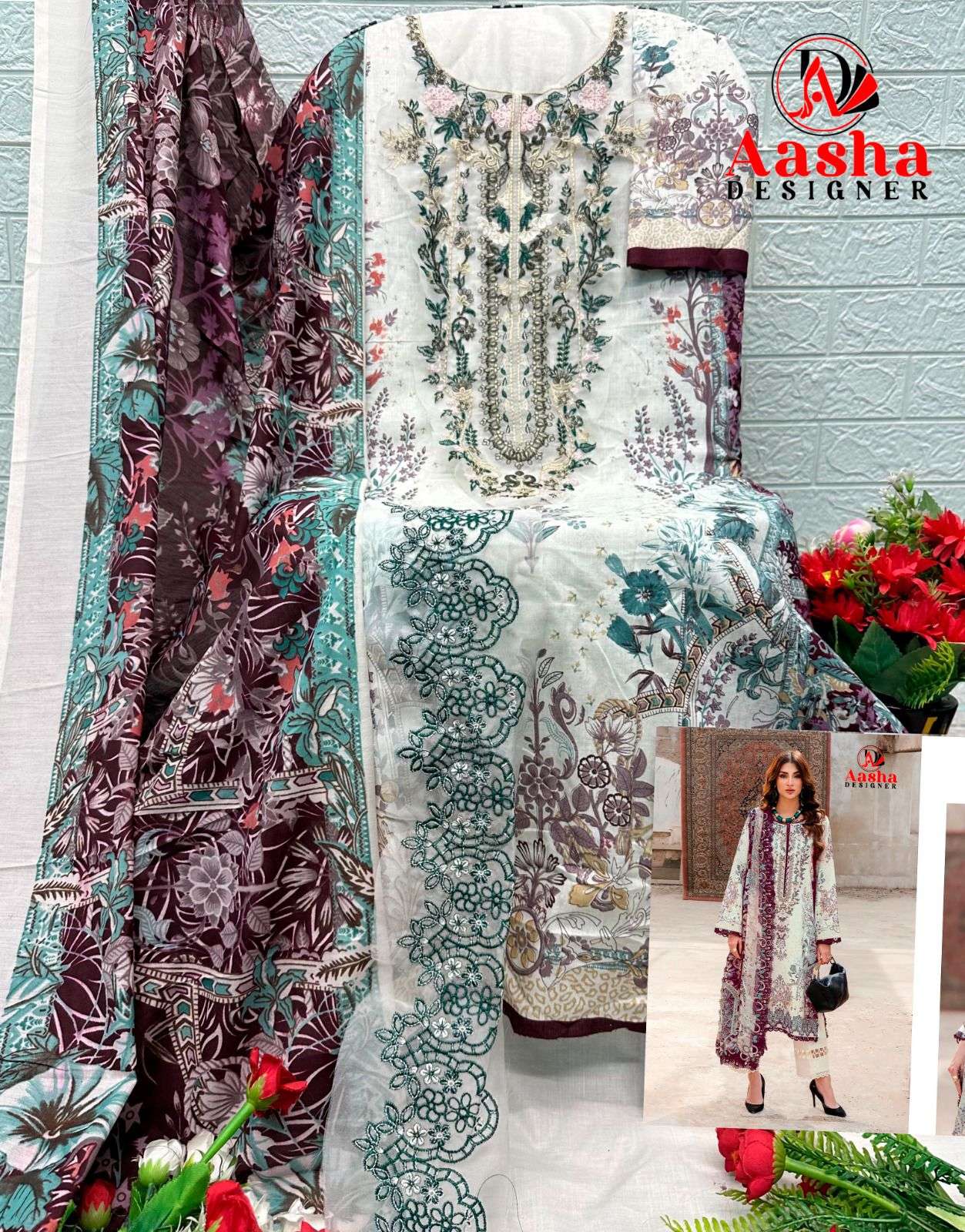 AASHA DESIGNER D NO 1216 A B COTTON PATCH EMBROIDERY WORK SALWAR KAMEEZ 