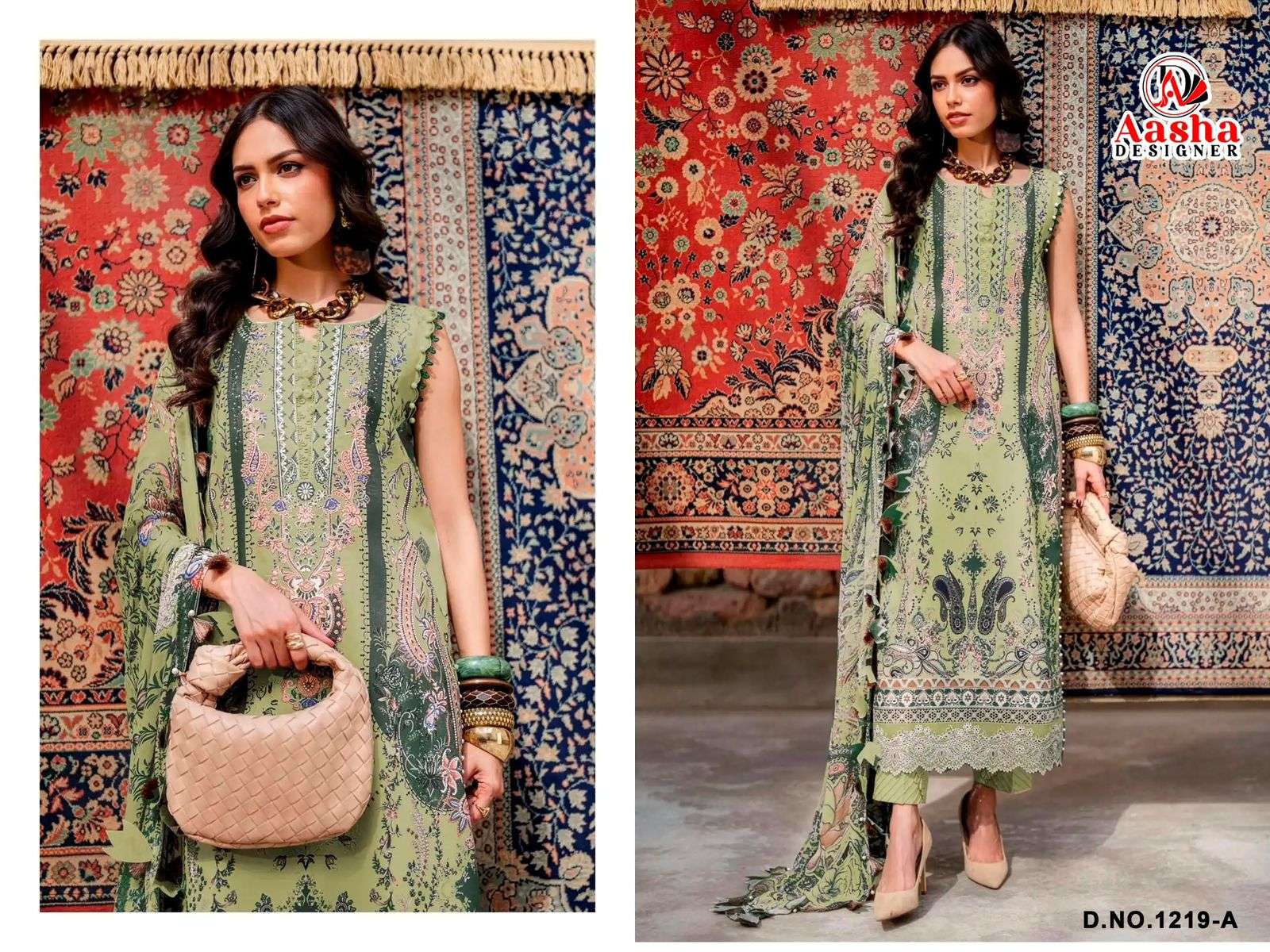 AASHA DESIGNER D NO 1219 COTTON PATCH EMBROIDERY WORK SALWAR KAMEEZ 
