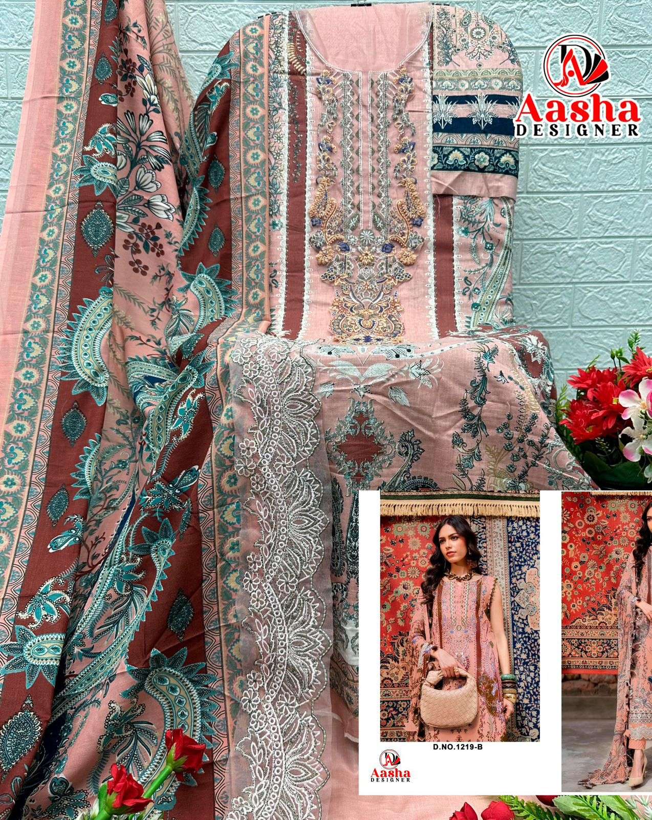 AASHA DESIGNER D NO 1219 COTTON PATCH EMBROIDERY WORK SALWAR KAMEEZ 