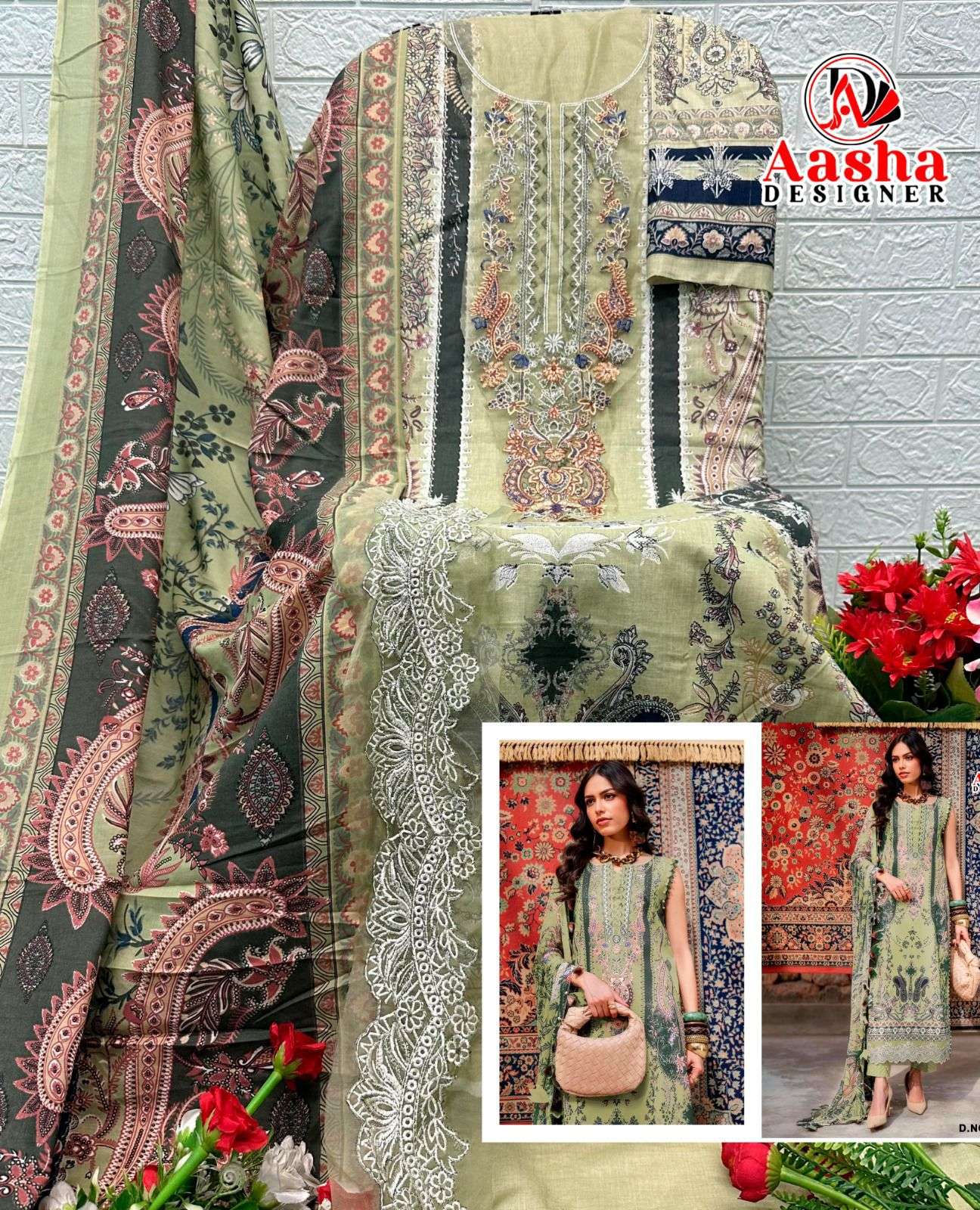 AASHA DESIGNER D NO 1220 COTTON HEAVY PATCH EMBROIDERY WORK SALWAR KAMEEZ 