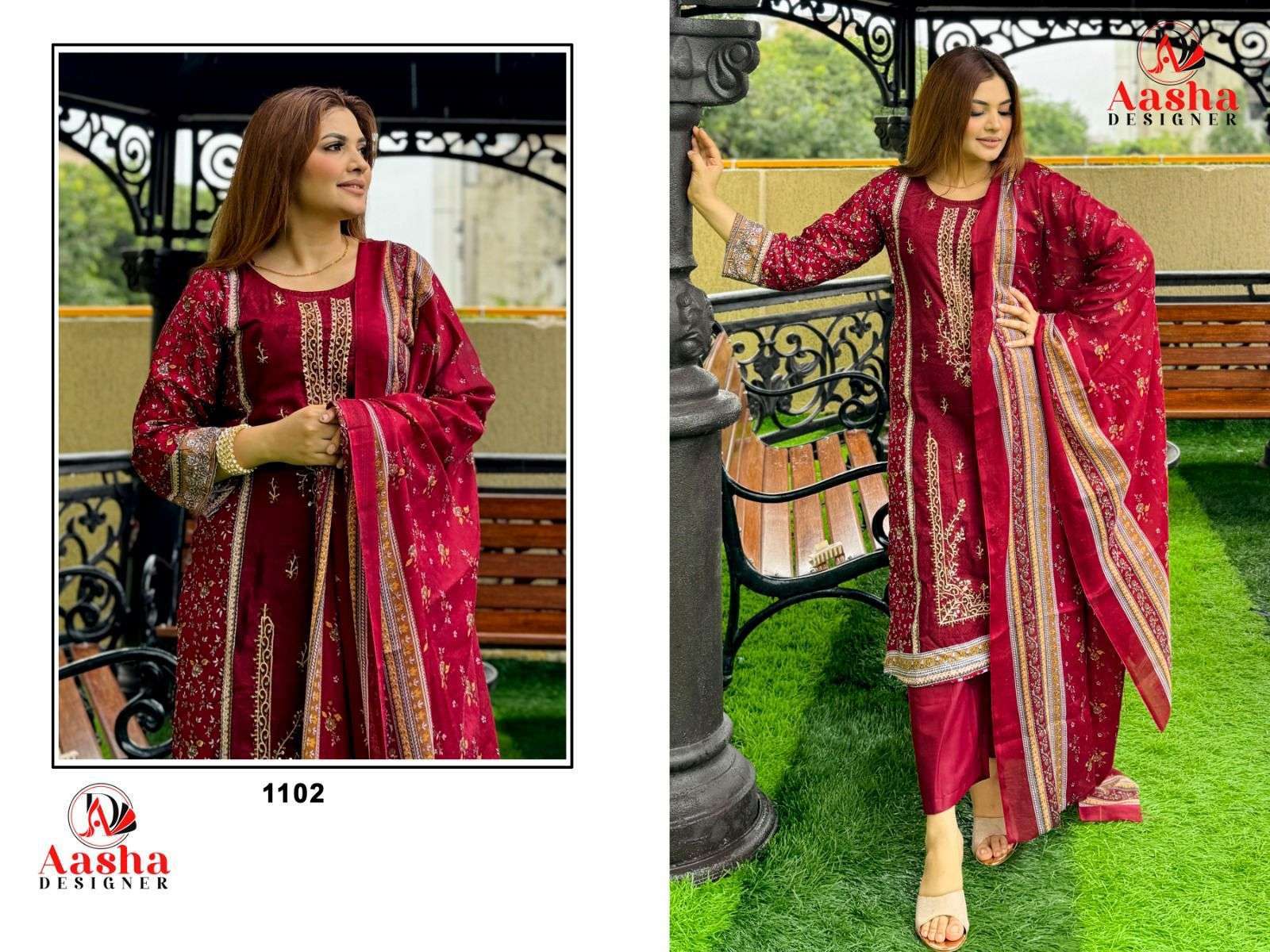 AASHA DESIGNER DESIGN NO 1102 COTTON EMBROIDERY DESIGNER WORK SUIT