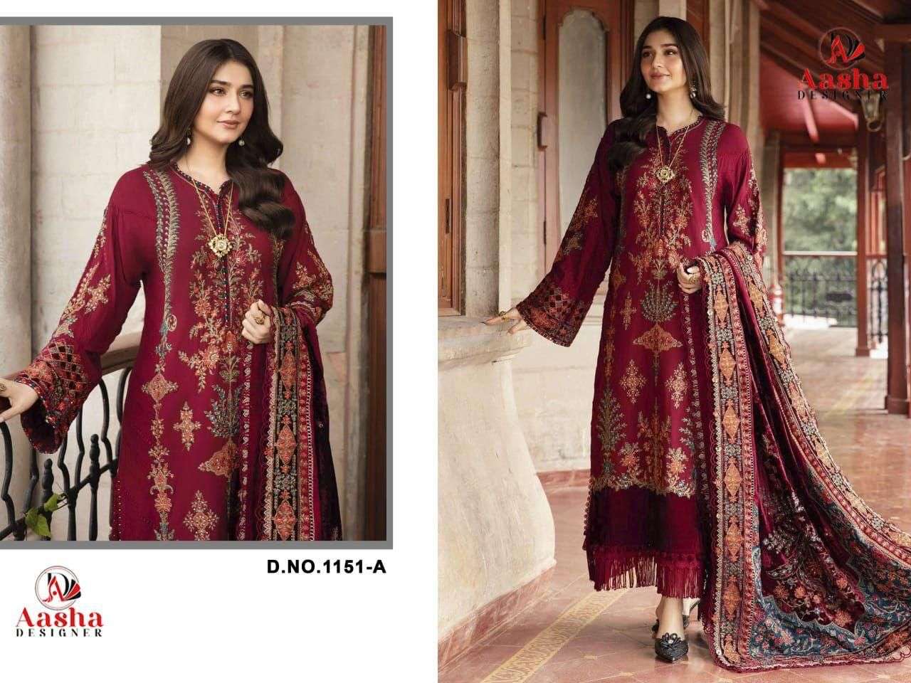  AASHA DESIGNER DESIGN NO  1151 COTTON HEAVY EMBROIDERY DESIGNER WORK SUIT