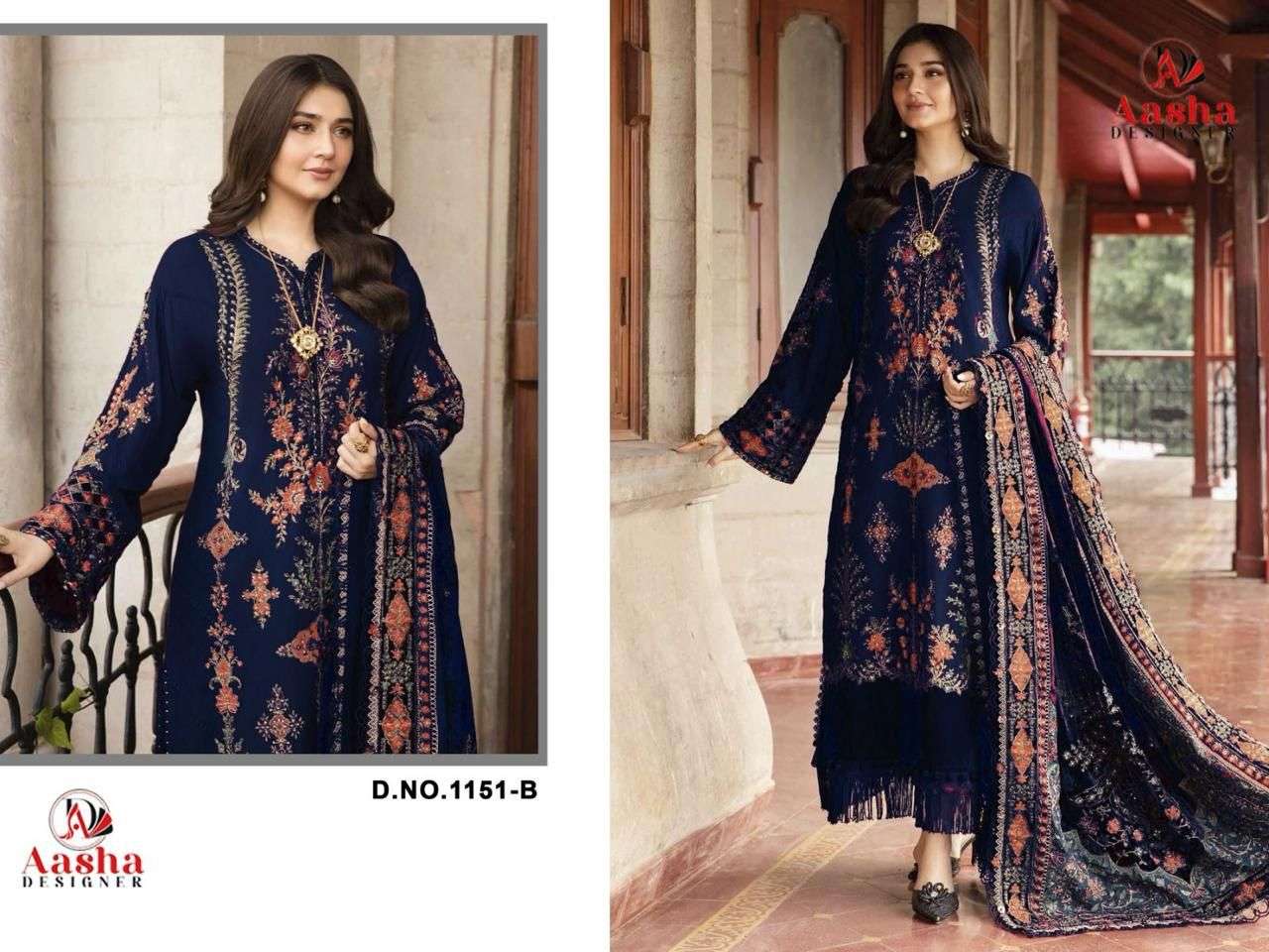  AASHA DESIGNER DESIGN NO  1151 COTTON HEAVY EMBROIDERY DESIGNER WORK SUIT