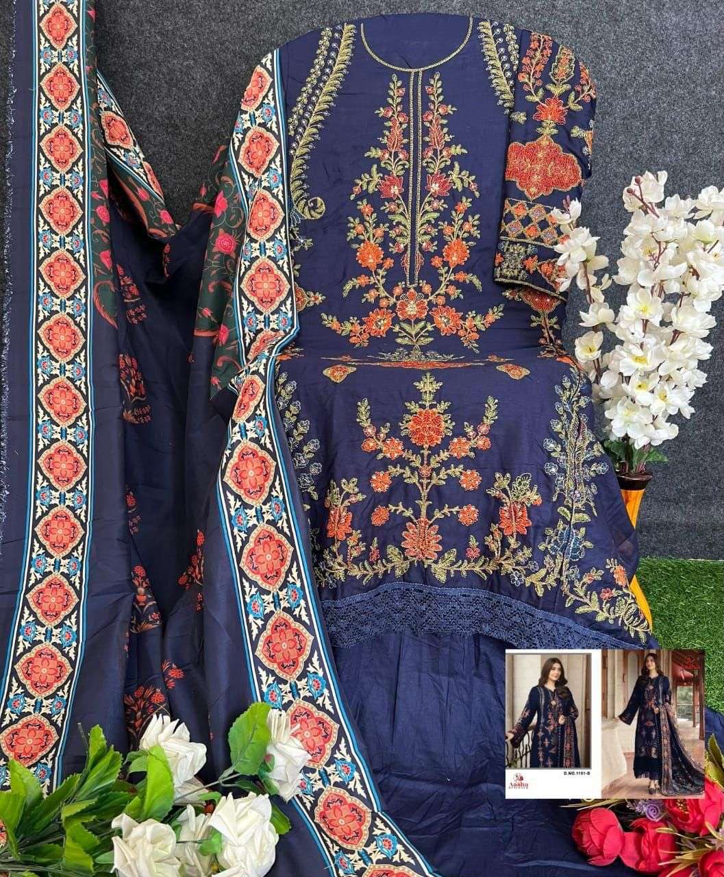  AASHA DESIGNER DESIGN NO  1151 COTTON HEAVY EMBROIDERY DESIGNER WORK SUIT