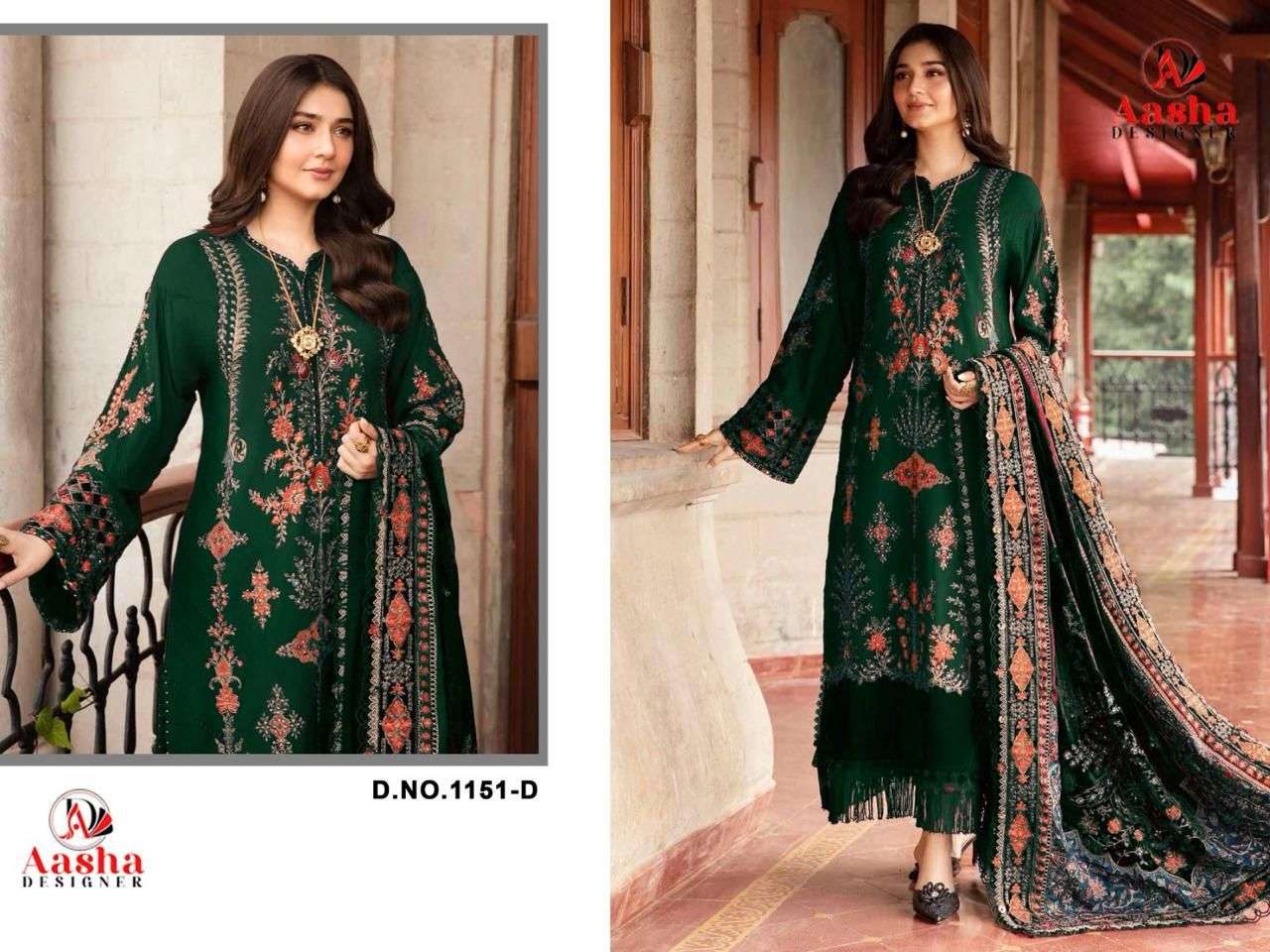  AASHA DESIGNER DESIGN NO  1151 COTTON HEAVY EMBROIDERY DESIGNER WORK SUIT