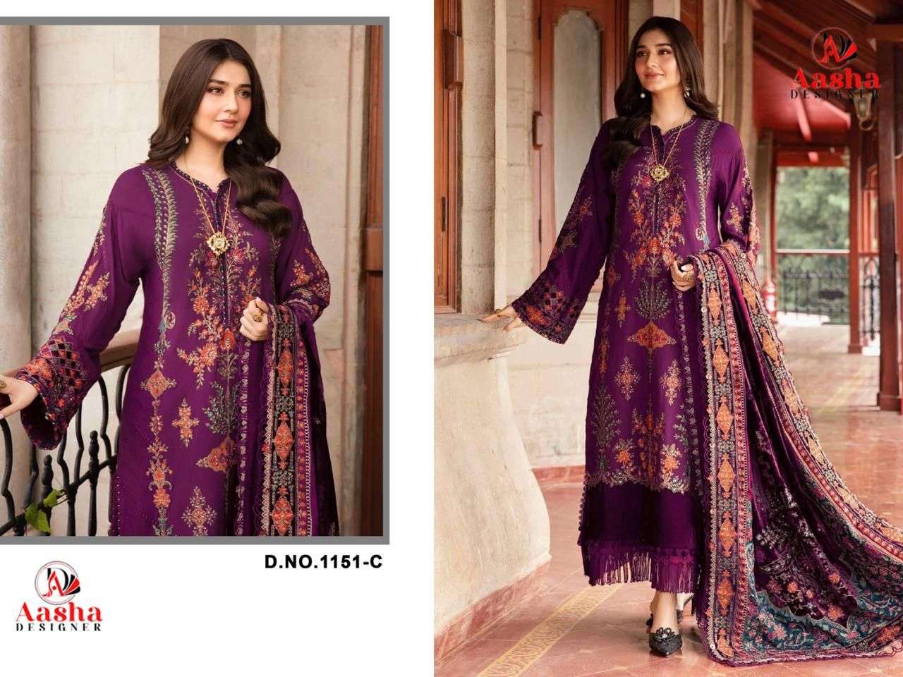  AASHA DESIGNER DESIGN NO  1151 COTTON HEAVY EMBROIDERY DESIGNER WORK SUIT