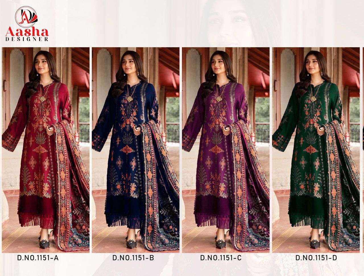  AASHA DESIGNER DESIGN NO  1151 COTTON HEAVY EMBROIDERY DESIGNER WORK SUIT