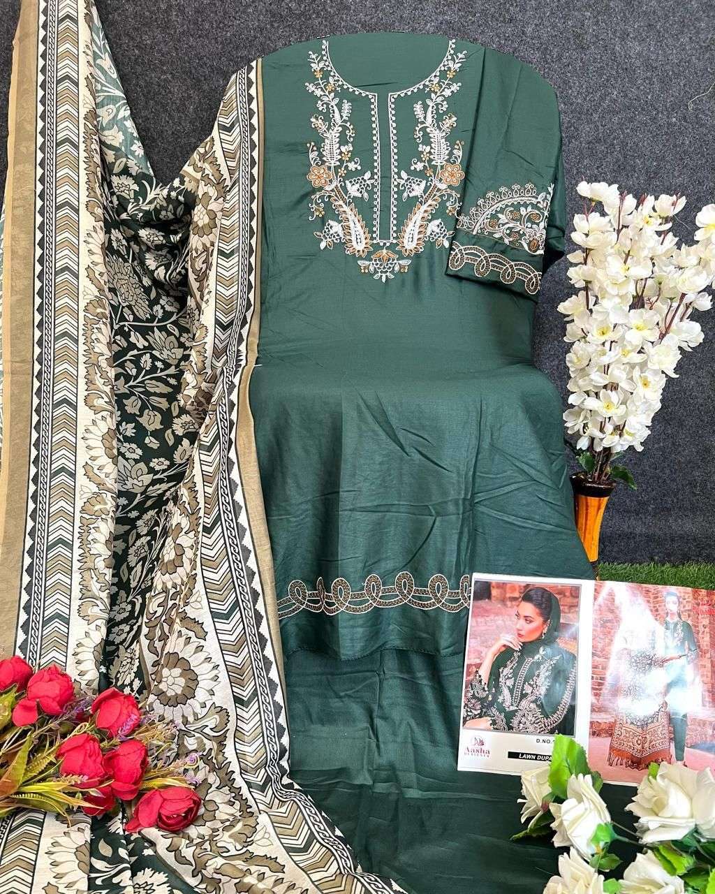 AASHA DESIGNER DESIGN NO - 1156 ABC HEAVY RAYON SELF EMBROIDERED PAKISTANI SUIT