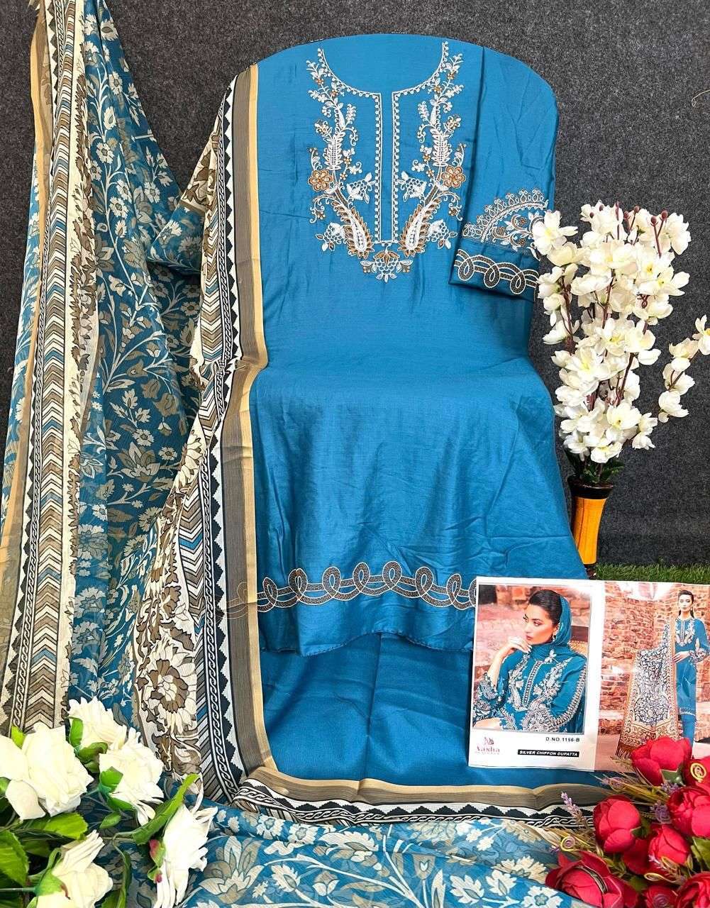 AASHA DESIGNER DESIGN NO - 1156 ABC HEAVY RAYON SELF EMBROIDERED PAKISTANI SUIT