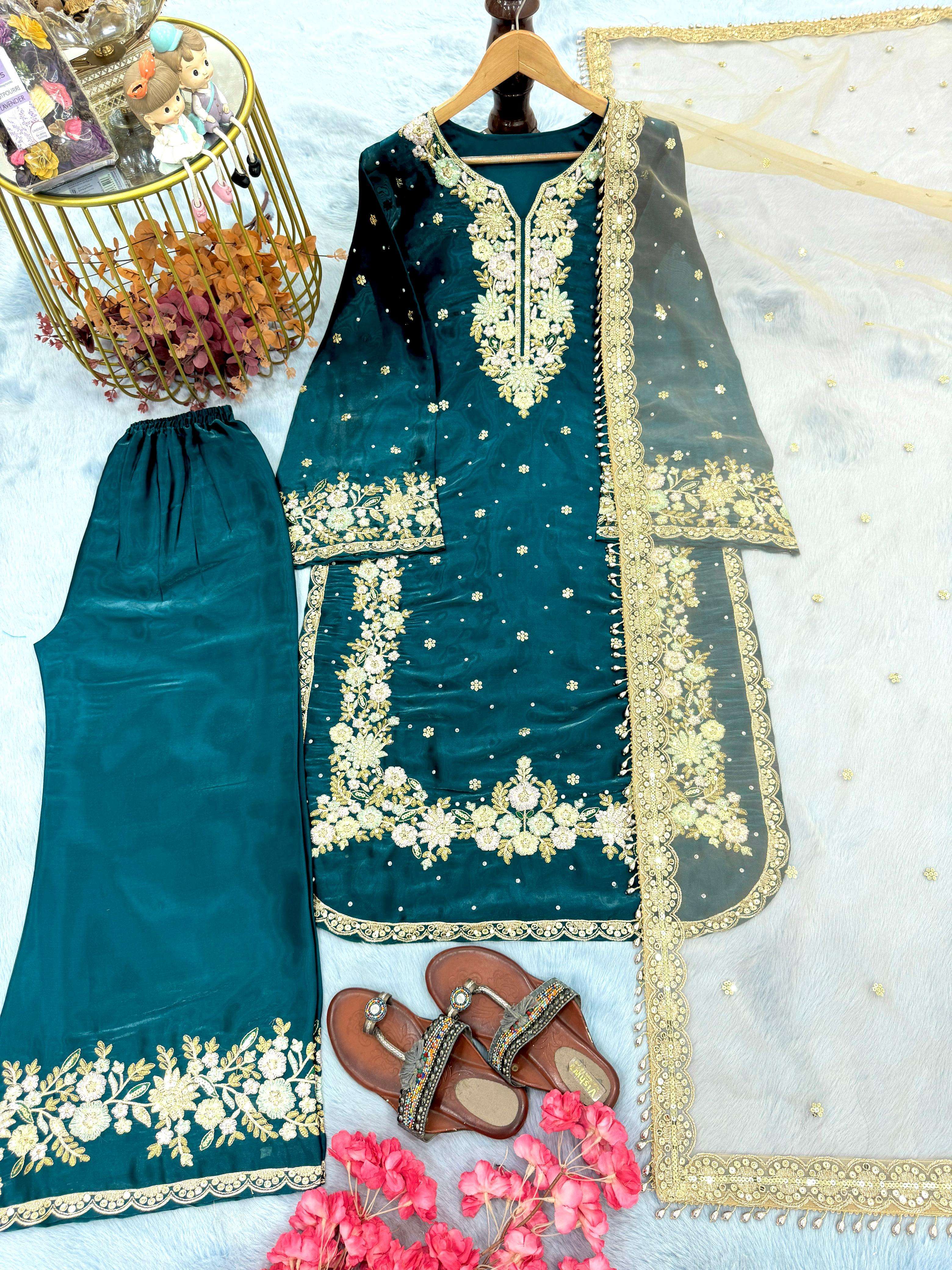 AD 199 SILK HEAVY DESIGNER WORK PARTY WEAR LOOK LADIES SUIT