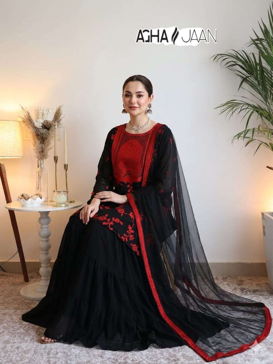 AGHAJAAN D NO 1043 GEORGETTE EMBROIDERY DESIGNER WORK READY MADE PAKISTANI SUIT