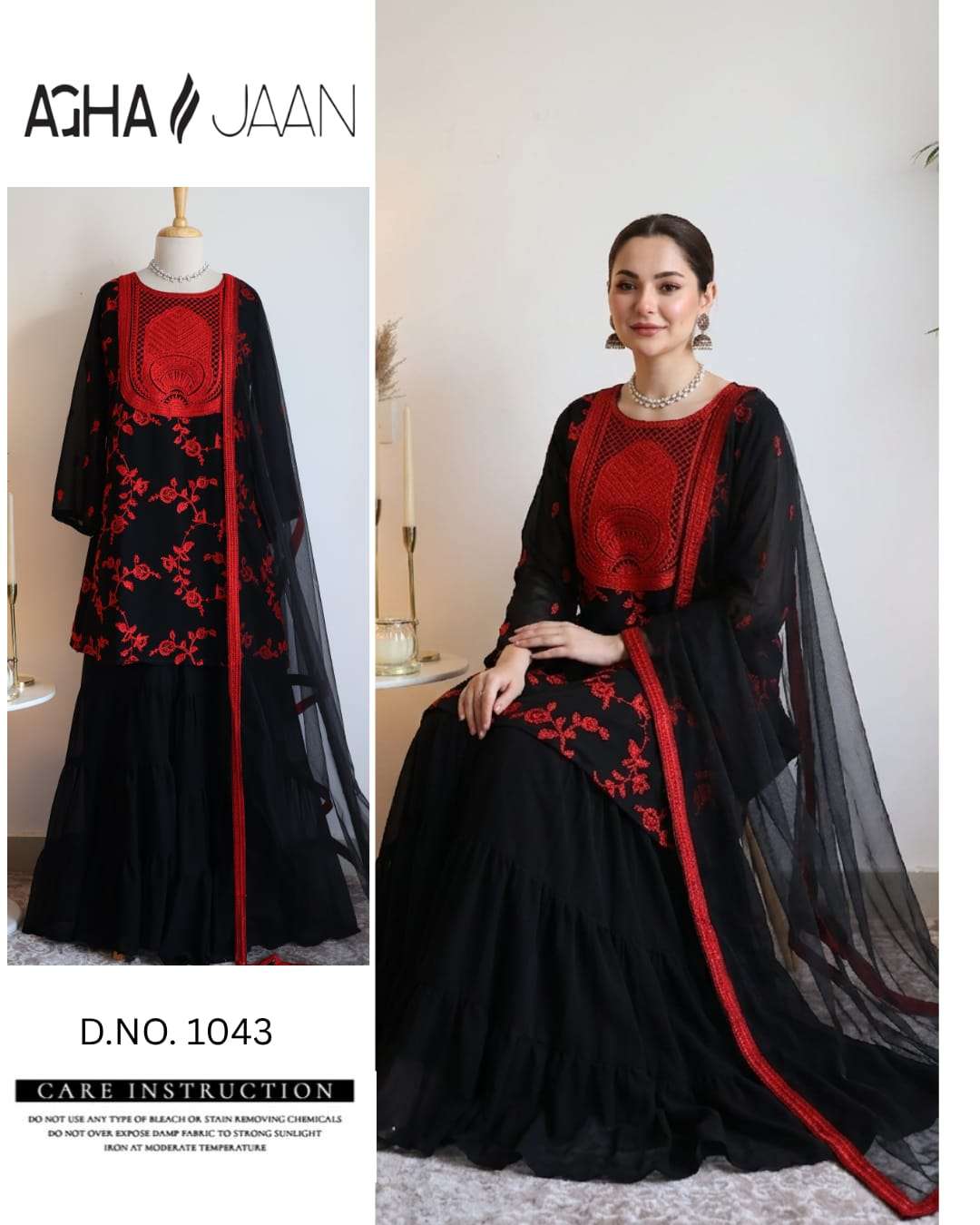 AGHAJAAN D NO 1043 GEORGETTE EMBROIDERY DESIGNER WORK READY MADE PAKISTANI SUIT