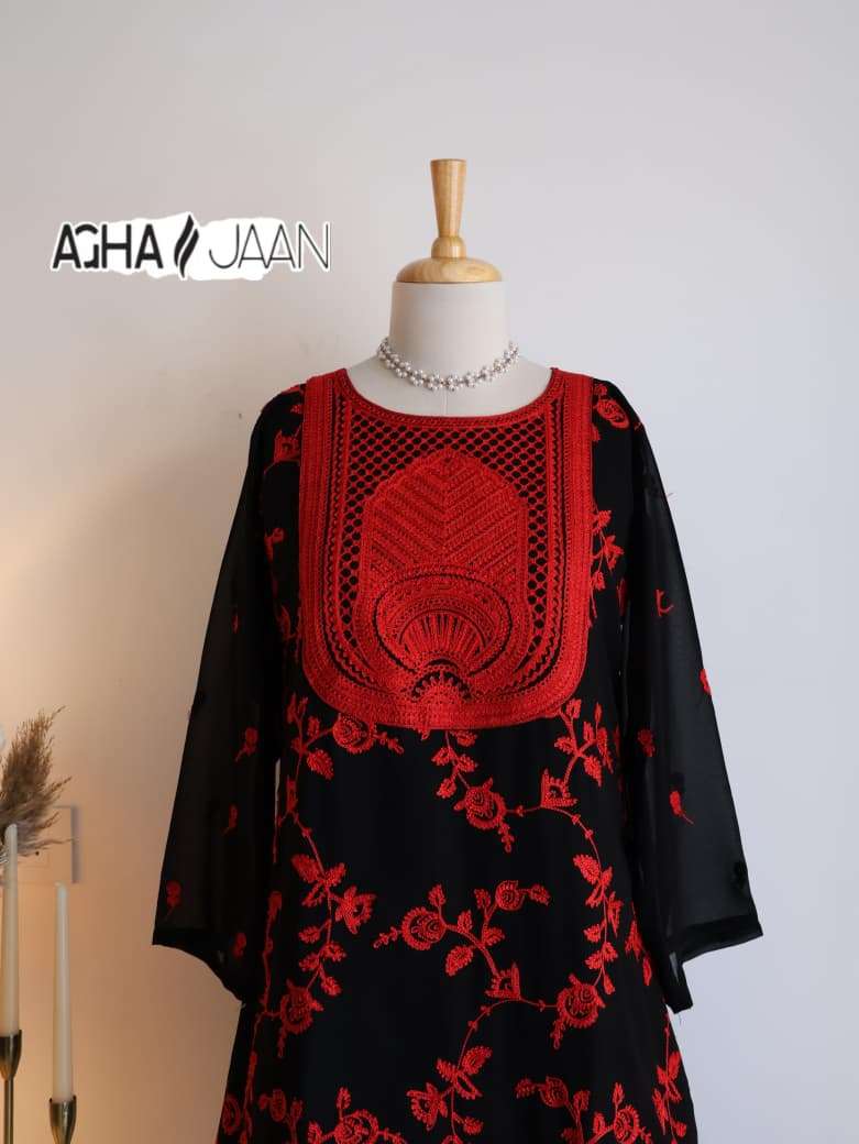 AGHAJAAN D NO 1043 GEORGETTE EMBROIDERY DESIGNER WORK READY MADE PAKISTANI SUIT