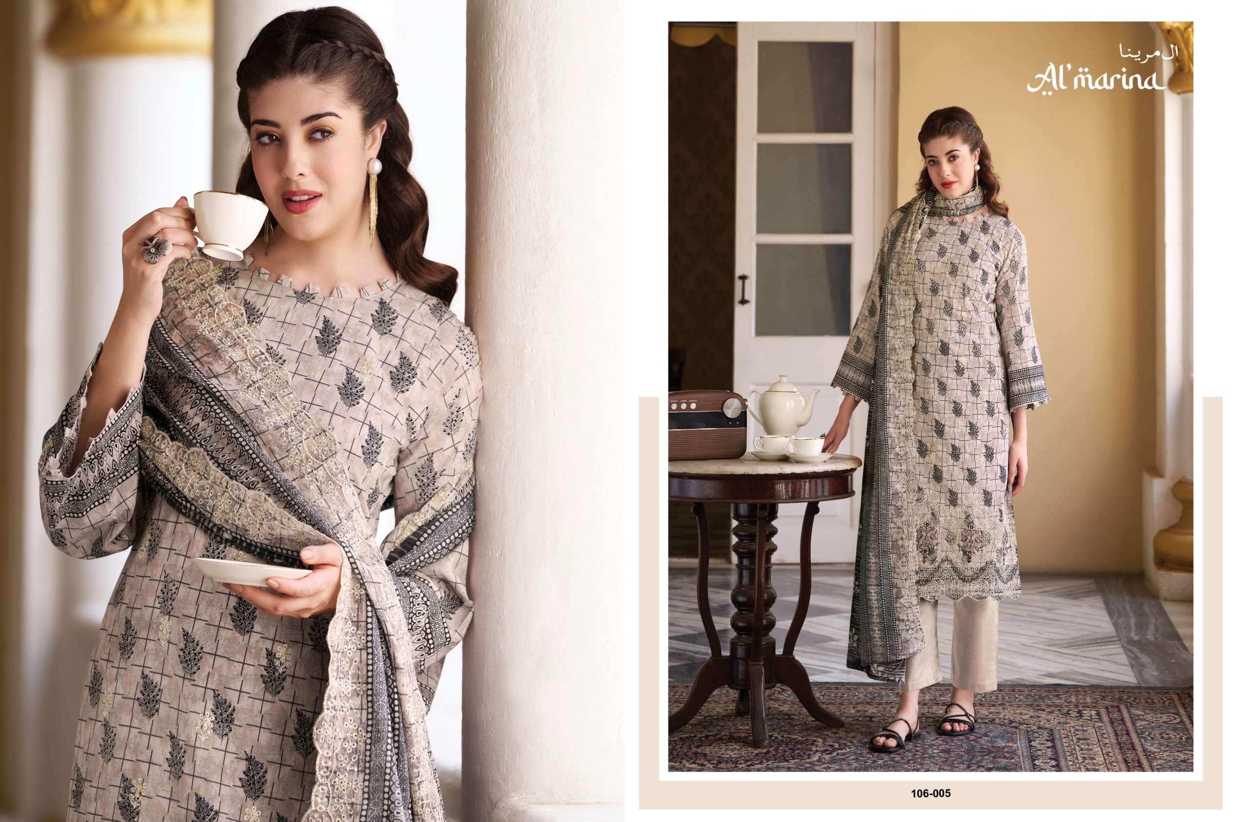 AL MARINA CHIKANKARI VOL 4 COTTON DIGITAL PRINT WITH EMBROIDERY WORK SUIT