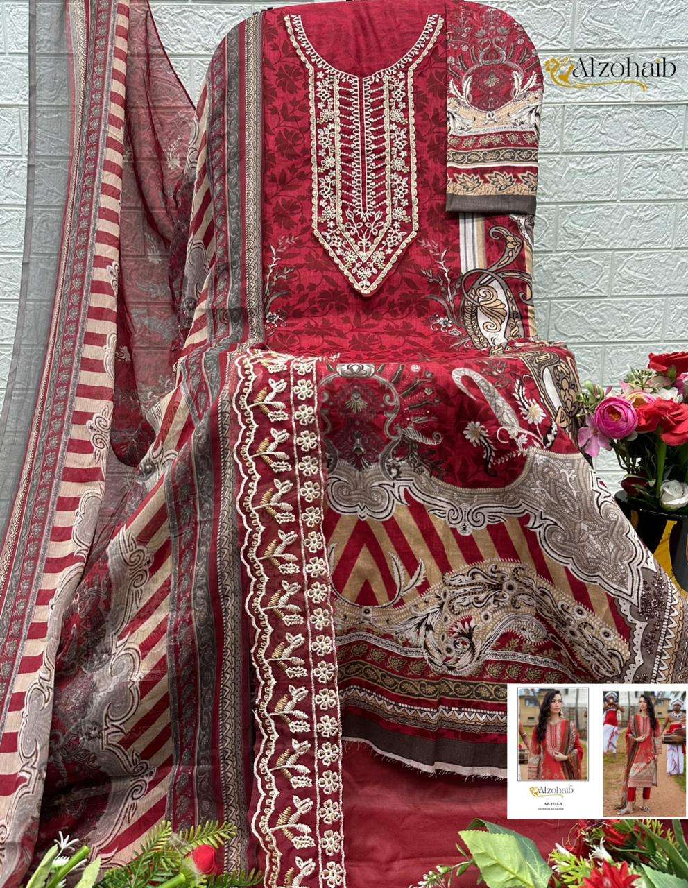 AL ZOHAIB AYESHA VOL 1 COTTON WITH HEAVY PATCH EMBROIDERY WORK SUIT