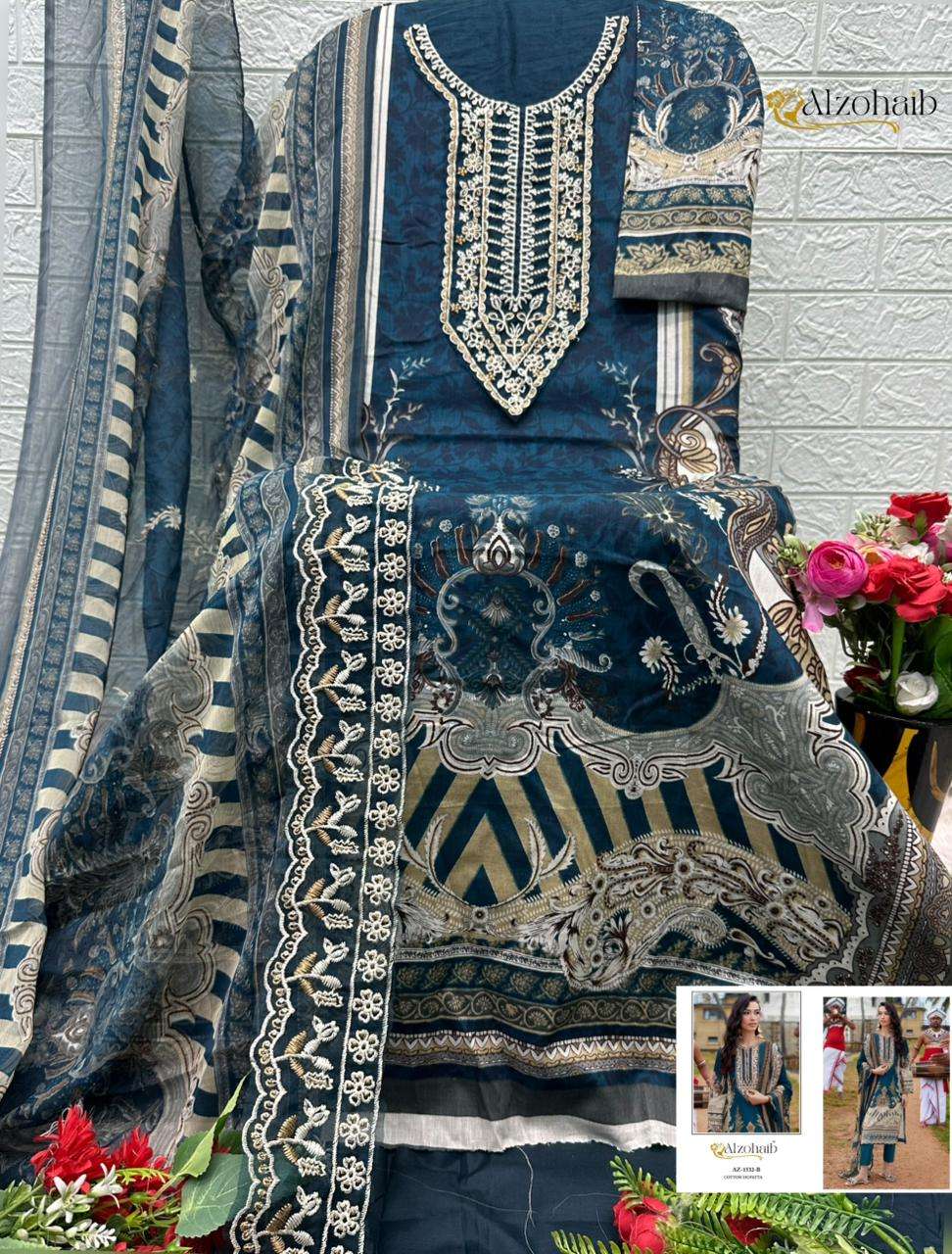 AL ZOHAIB AYESHA VOL 1 COTTON WITH HEAVY PATCH EMBROIDERY WORK SUIT