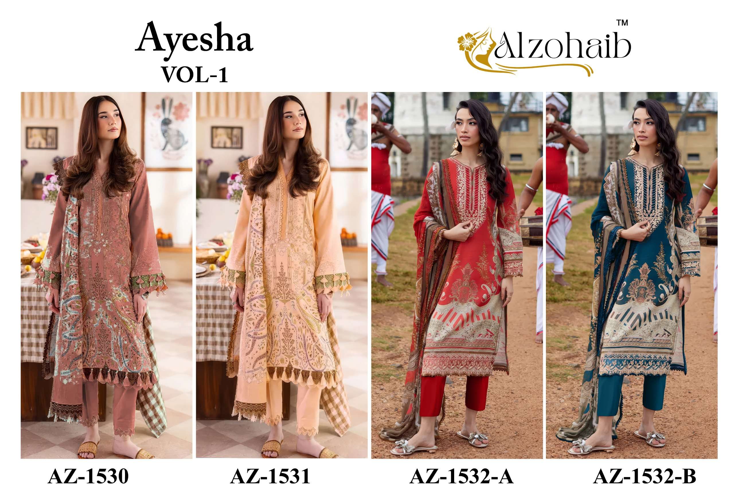 AL ZOHAIB AYESHA VOL 1 COTTON WITH HEAVY PATCH EMBROIDERY WORK SUIT