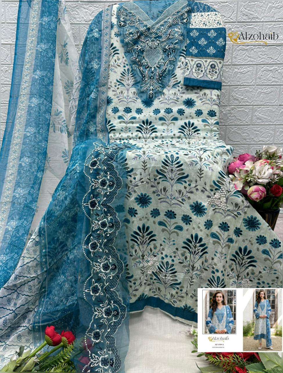 AL ZOHAIB INNAYA COTTON HEAVY PATCH EMBROIDERY WORK PAKISTANI SUIT