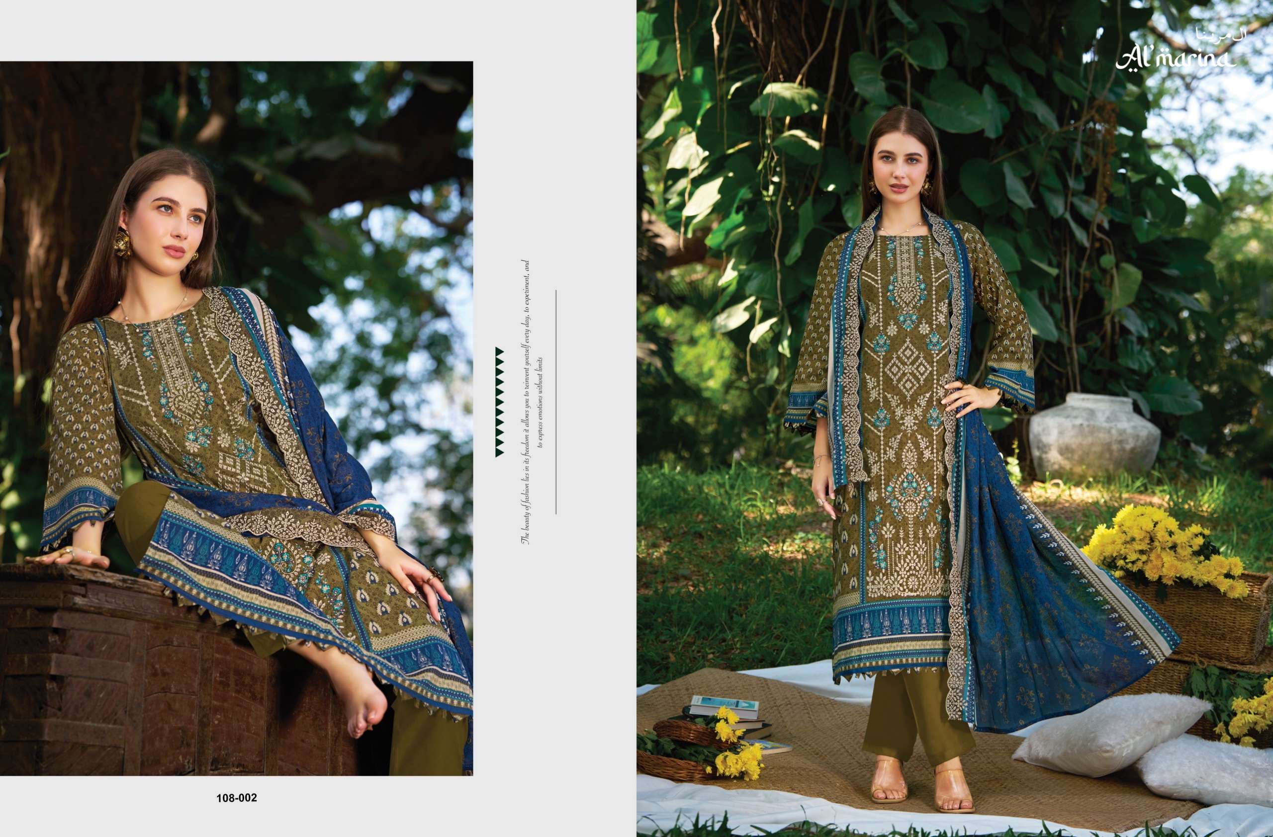 ALMARINA SUKOON E SAFAR COTTON DIGITAL PRINT WITH CHIKANKARI WORK SUIT
