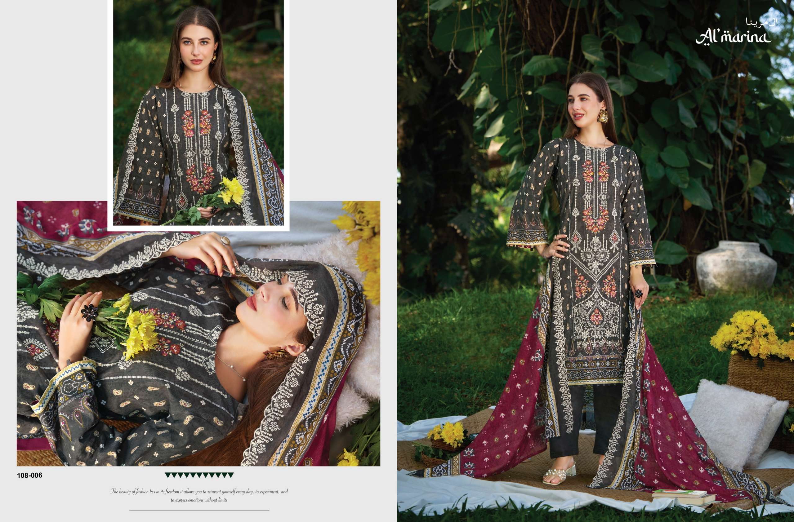 ALMARINA SUKOON E SAFAR COTTON DIGITAL PRINT WITH CHIKANKARI WORK SUIT