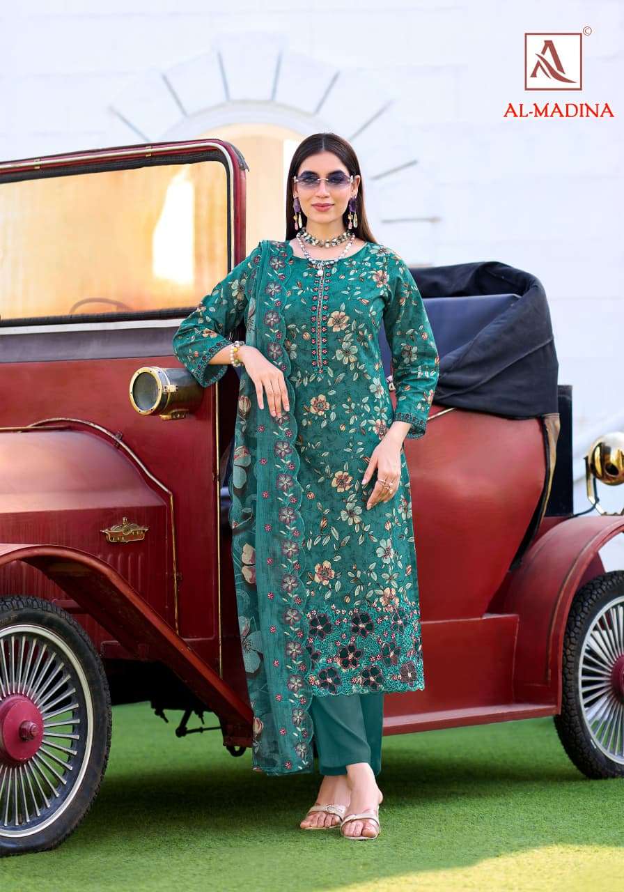 ALOK SUITS AL MADINA COTTON FOIL PRINT WITH FANCY EMBROIDERY WORK SUIT