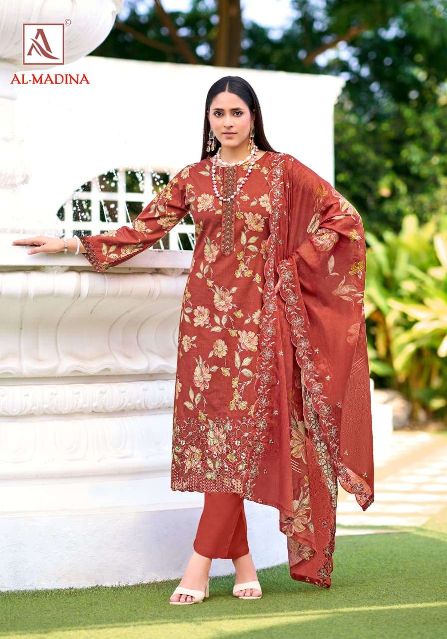 ALOK SUITS AL MADINA COTTON FOIL PRINT WITH FANCY EMBROIDERY WORK SUIT