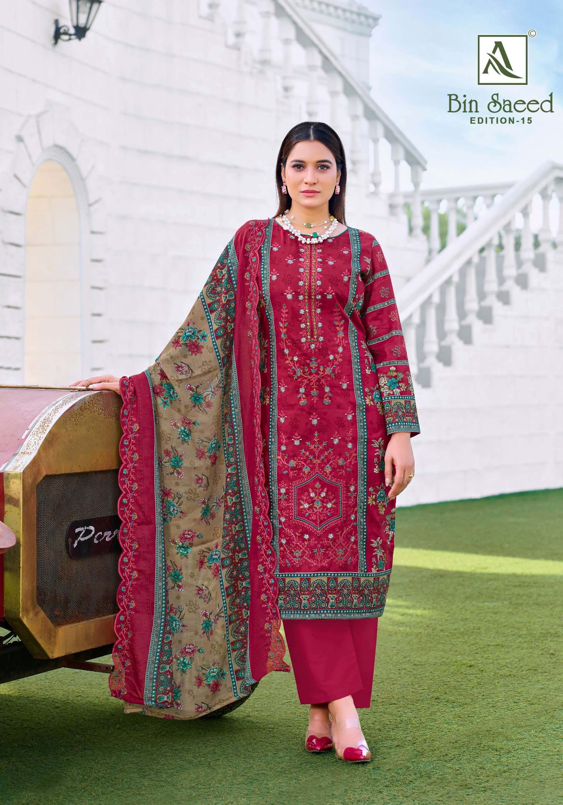 ALOK SUITS BIN SAEED VOL 15 COTTON DIGITAL PRINTS WITH FANCY WORK SUIT