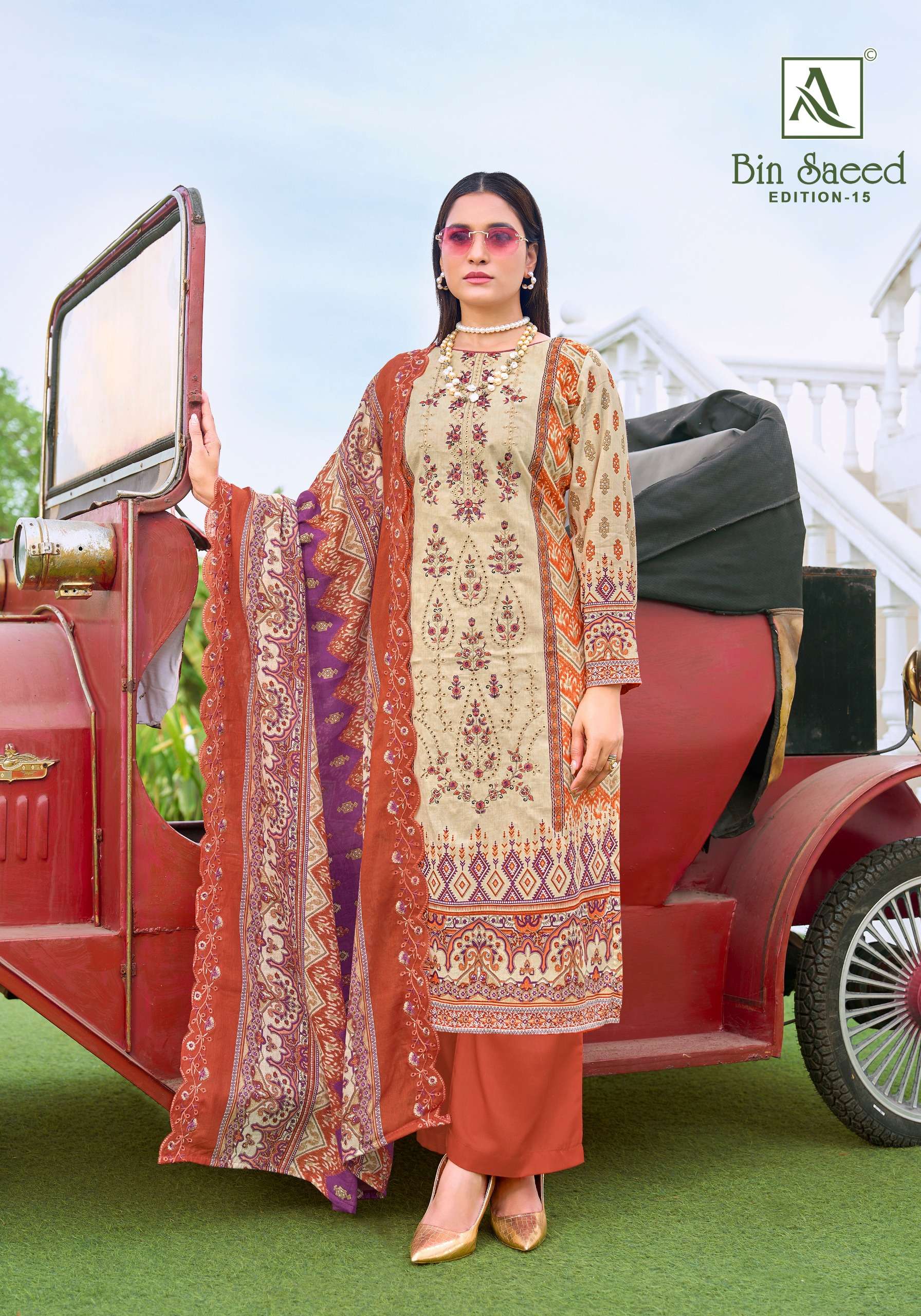 ALOK SUITS BIN SAEED VOL 15 COTTON DIGITAL PRINTS WITH FANCY WORK SUIT