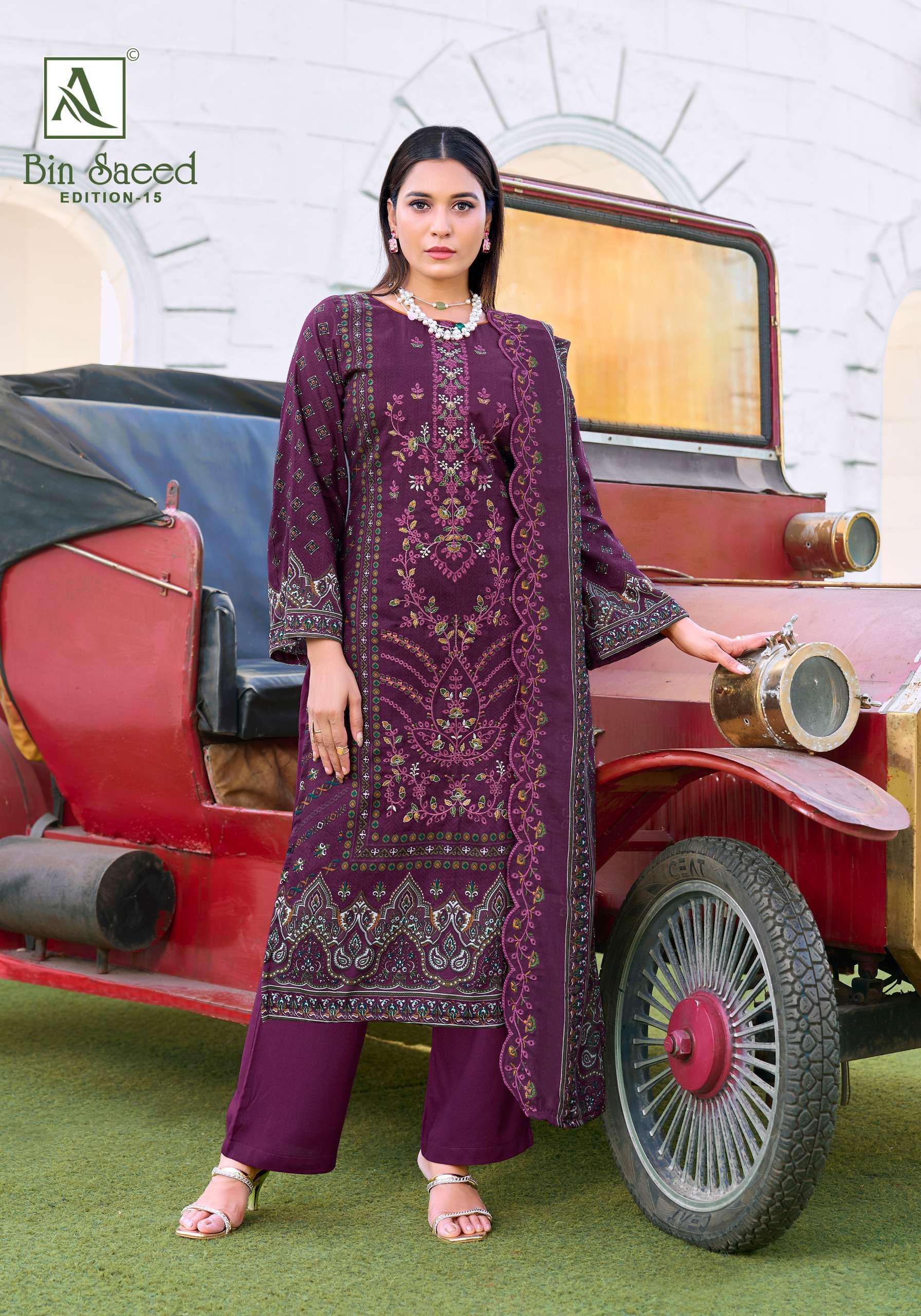 ALOK SUITS BIN SAEED VOL 15 COTTON DIGITAL PRINTS WITH FANCY WORK SUIT