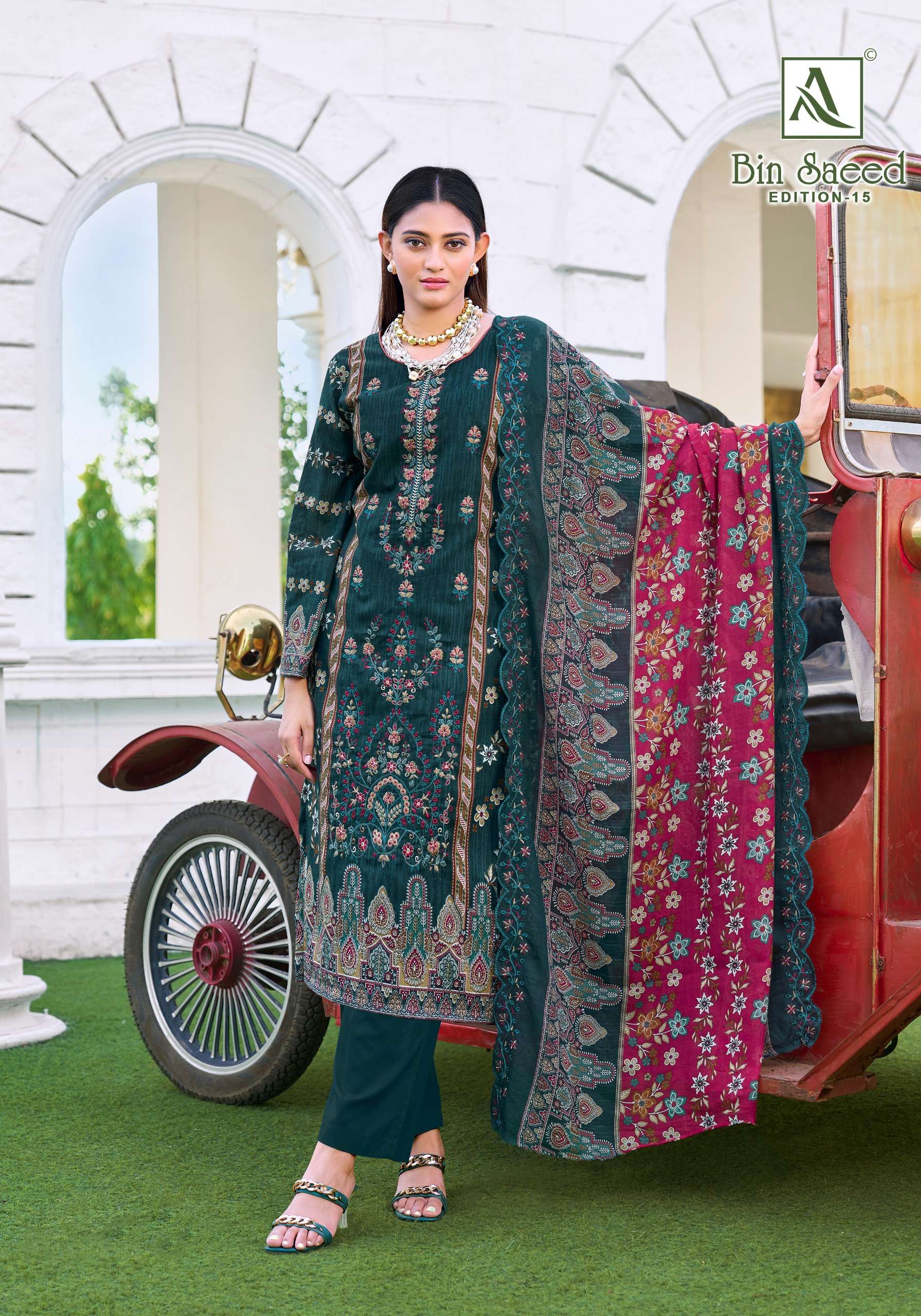 ALOK SUITS BIN SAEED VOL 15 COTTON DIGITAL PRINTS WITH FANCY WORK SUIT