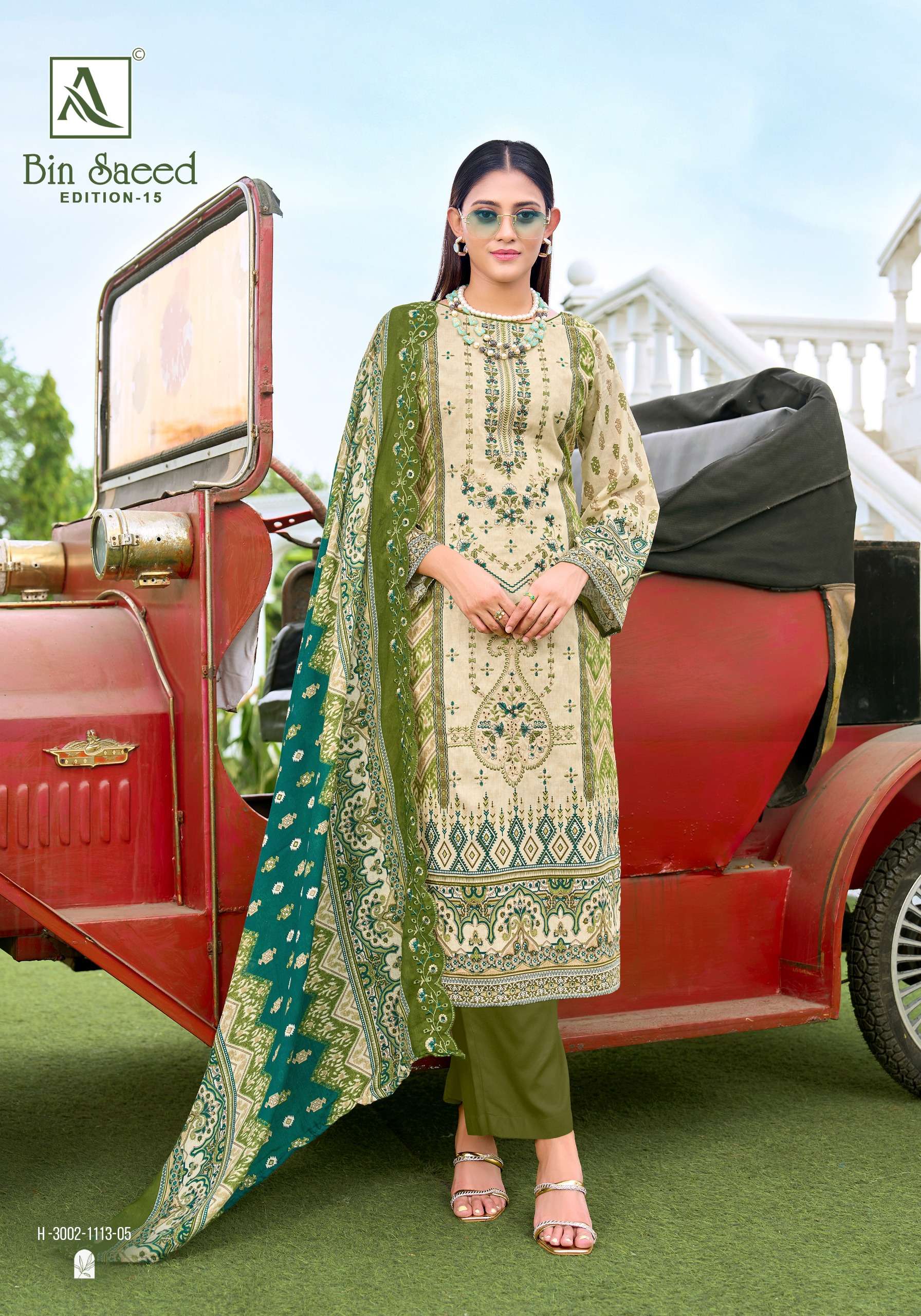 ALOK SUITS BIN SAEED VOL 15 COTTON DIGITAL PRINTS WITH FANCY WORK SUIT