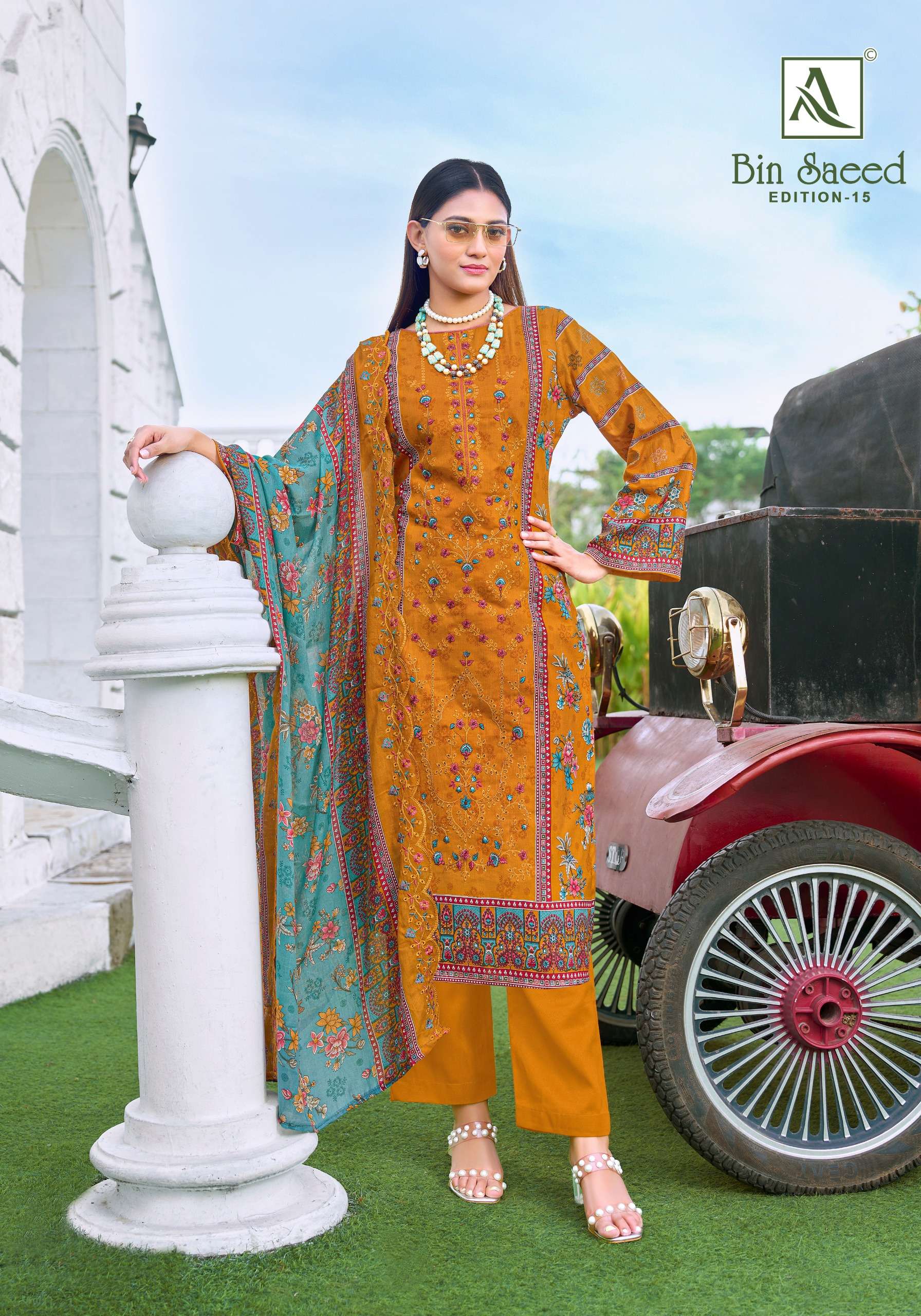 ALOK SUITS BIN SAEED VOL 15 COTTON DIGITAL PRINTS WITH FANCY WORK SUIT