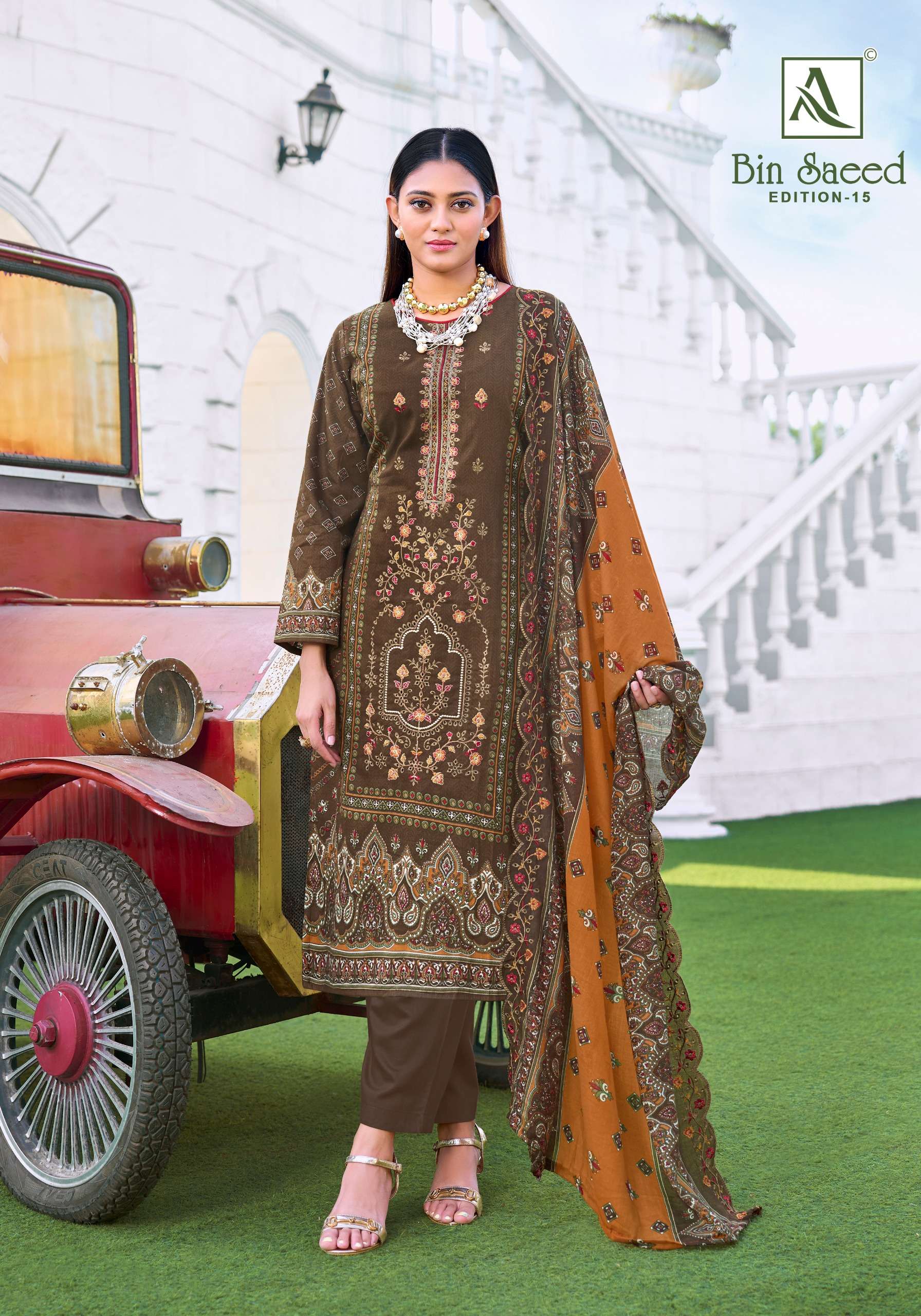 ALOK SUITS BIN SAEED VOL 15 COTTON DIGITAL PRINTS WITH FANCY WORK SUIT
