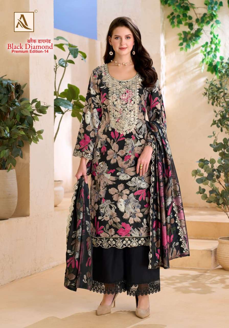 ALOK SUITS BLACK DIAMOND EDITION 14 RAYON FANCY EMBROIDERIS WORK SUIT