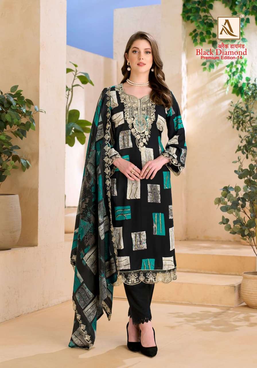 ALOK SUITS BLACK DIAMOND EDITION 14 RAYON FANCY EMBROIDERIS WORK SUIT