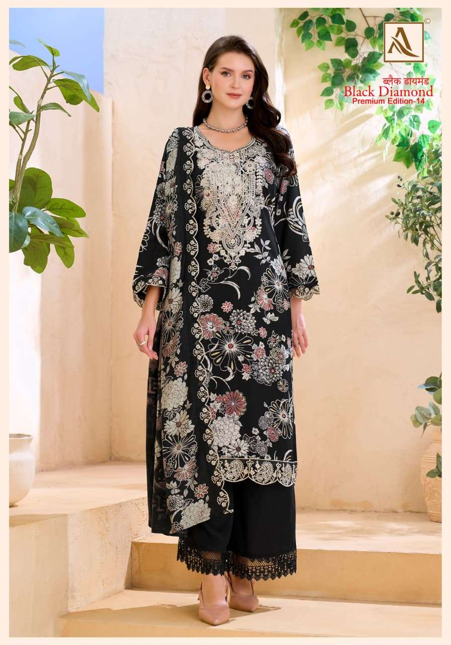 ALOK SUITS BLACK DIAMOND EDITION 14 RAYON FANCY EMBROIDERIS WORK SUIT