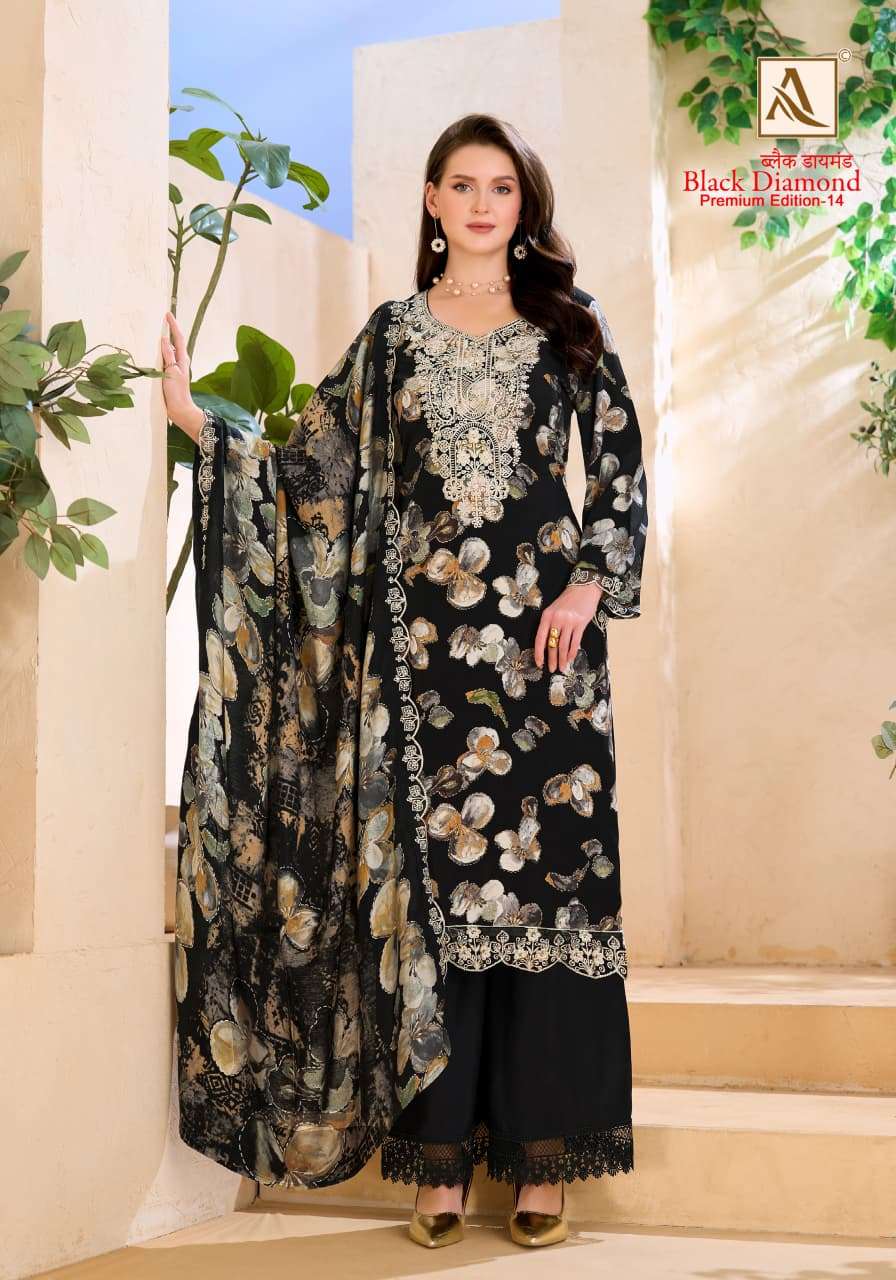 ALOK SUITS BLACK DIAMOND EDITION 14 RAYON FANCY EMBROIDERIS WORK SUIT