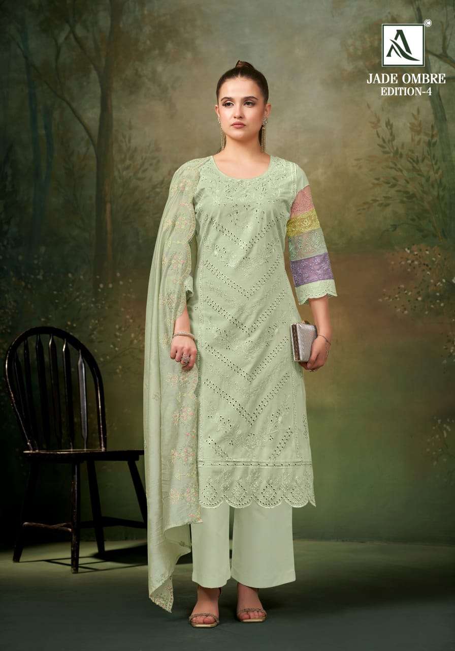 ALOK SUITS JADE OMBRE VOL 4 LAWN COTTON FANCY PAKISTANI STYLE WORK SUIT