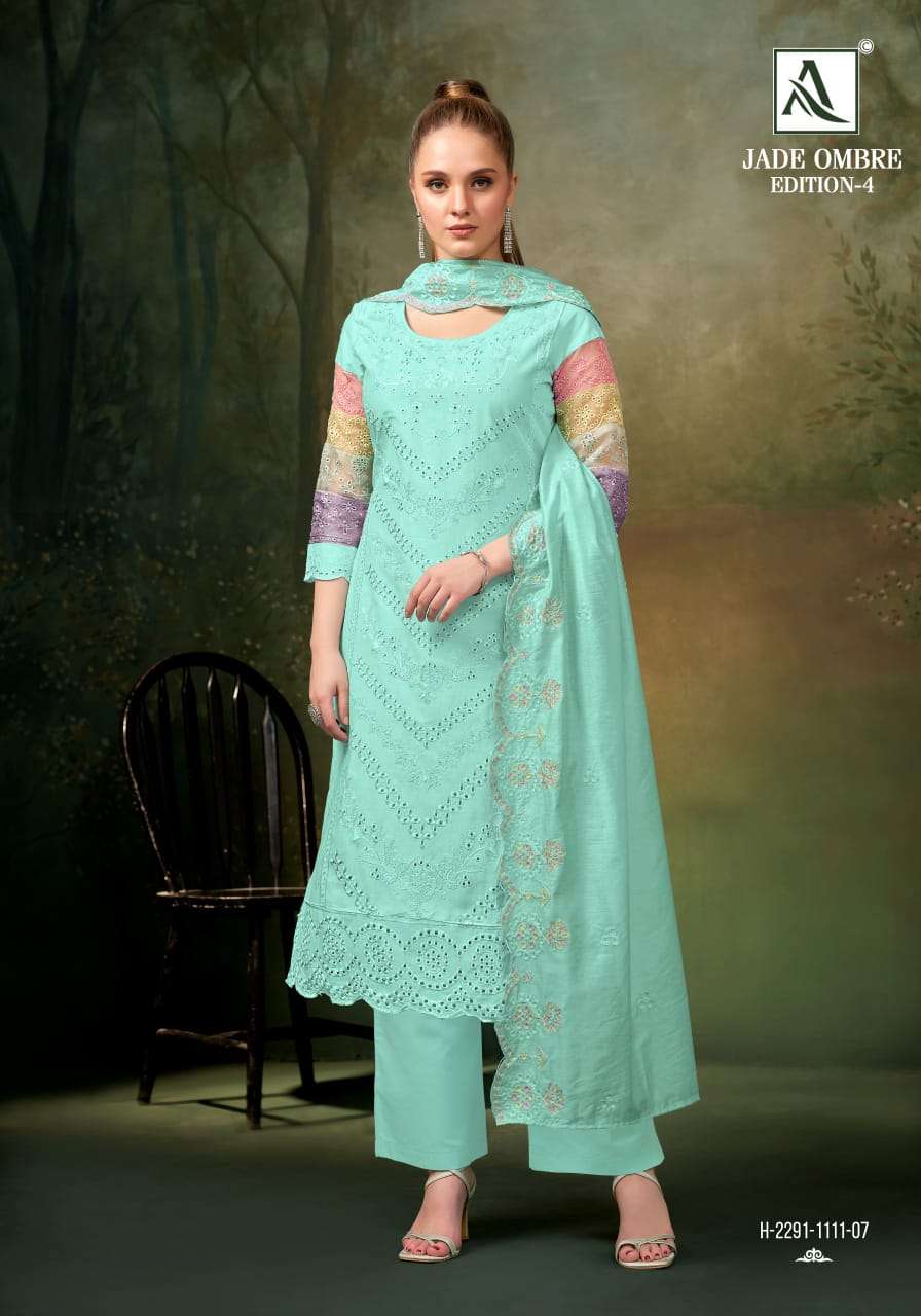 ALOK SUITS JADE OMBRE VOL 4 LAWN COTTON FANCY PAKISTANI STYLE WORK SUIT