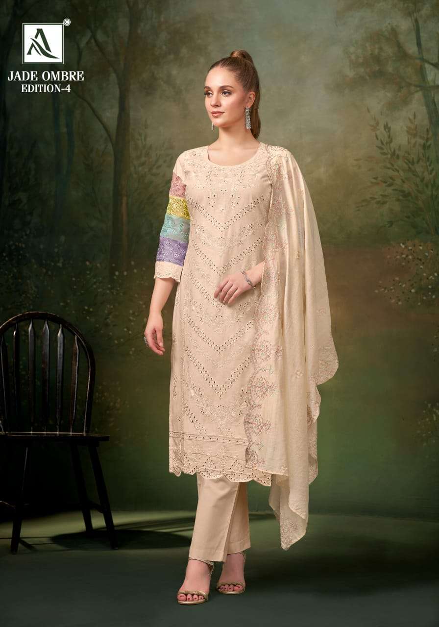 ALOK SUITS JADE OMBRE VOL 4 LAWN COTTON FANCY PAKISTANI STYLE WORK SUIT