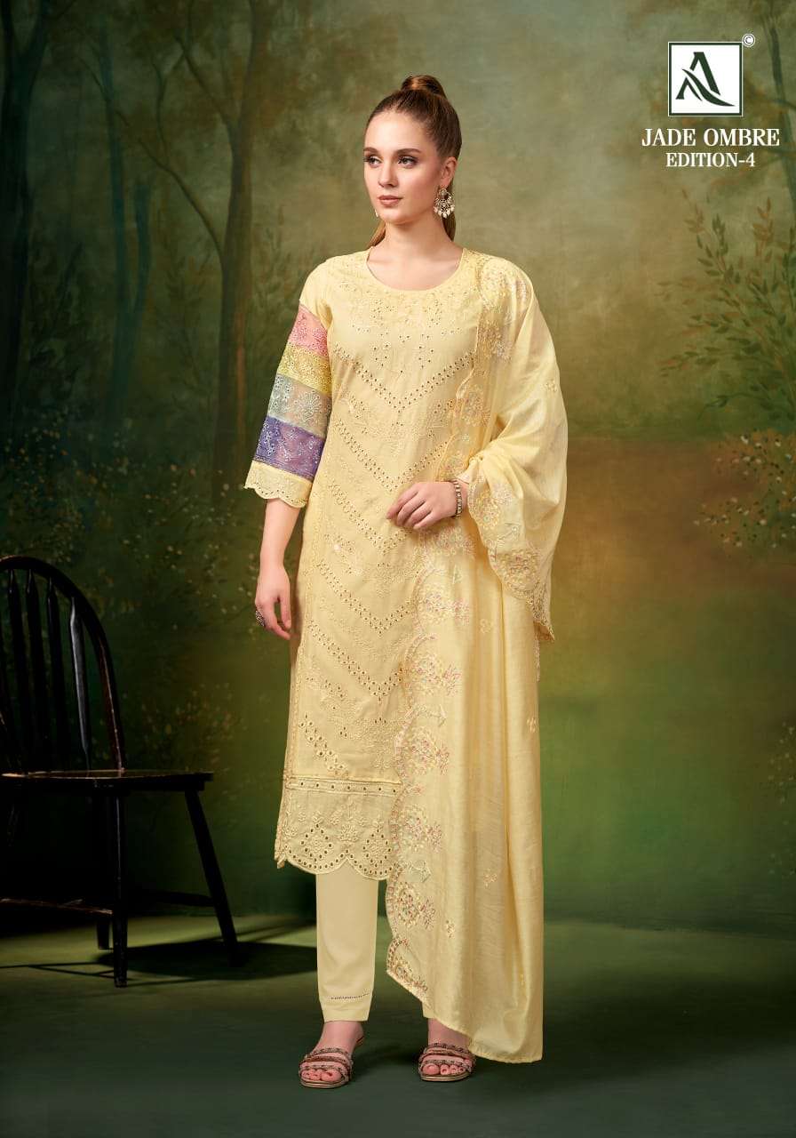 ALOK SUITS JADE OMBRE VOL 4 LAWN COTTON FANCY PAKISTANI STYLE WORK SUIT