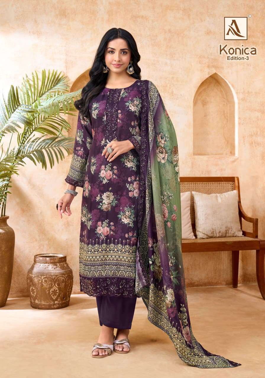 ALOK SUITS KONICA VOL 3 VISCOSE DIGITAL PRINT WITH EMBROIDERY WORK SUIT