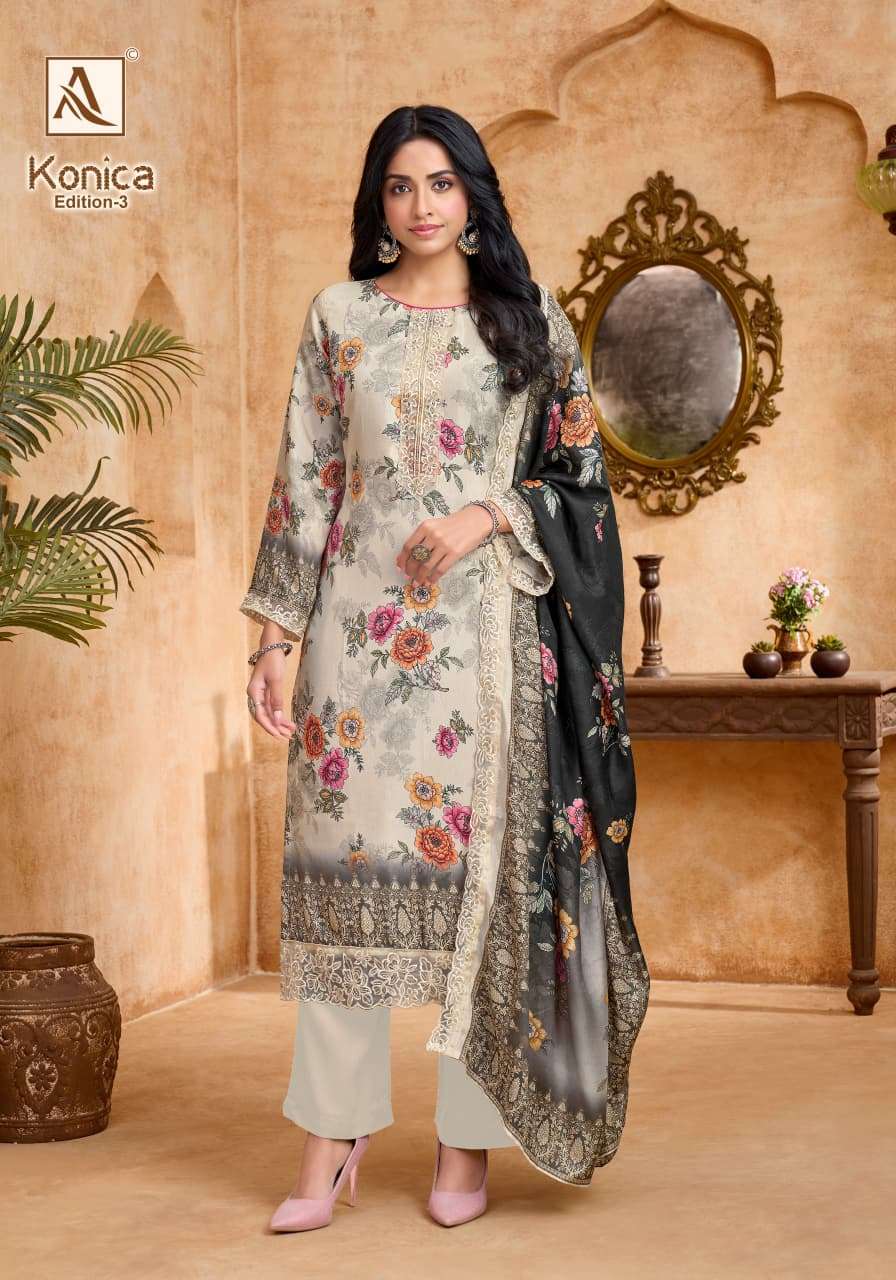 ALOK SUITS KONICA VOL 3 VISCOSE DIGITAL PRINT WITH EMBROIDERY WORK SUIT