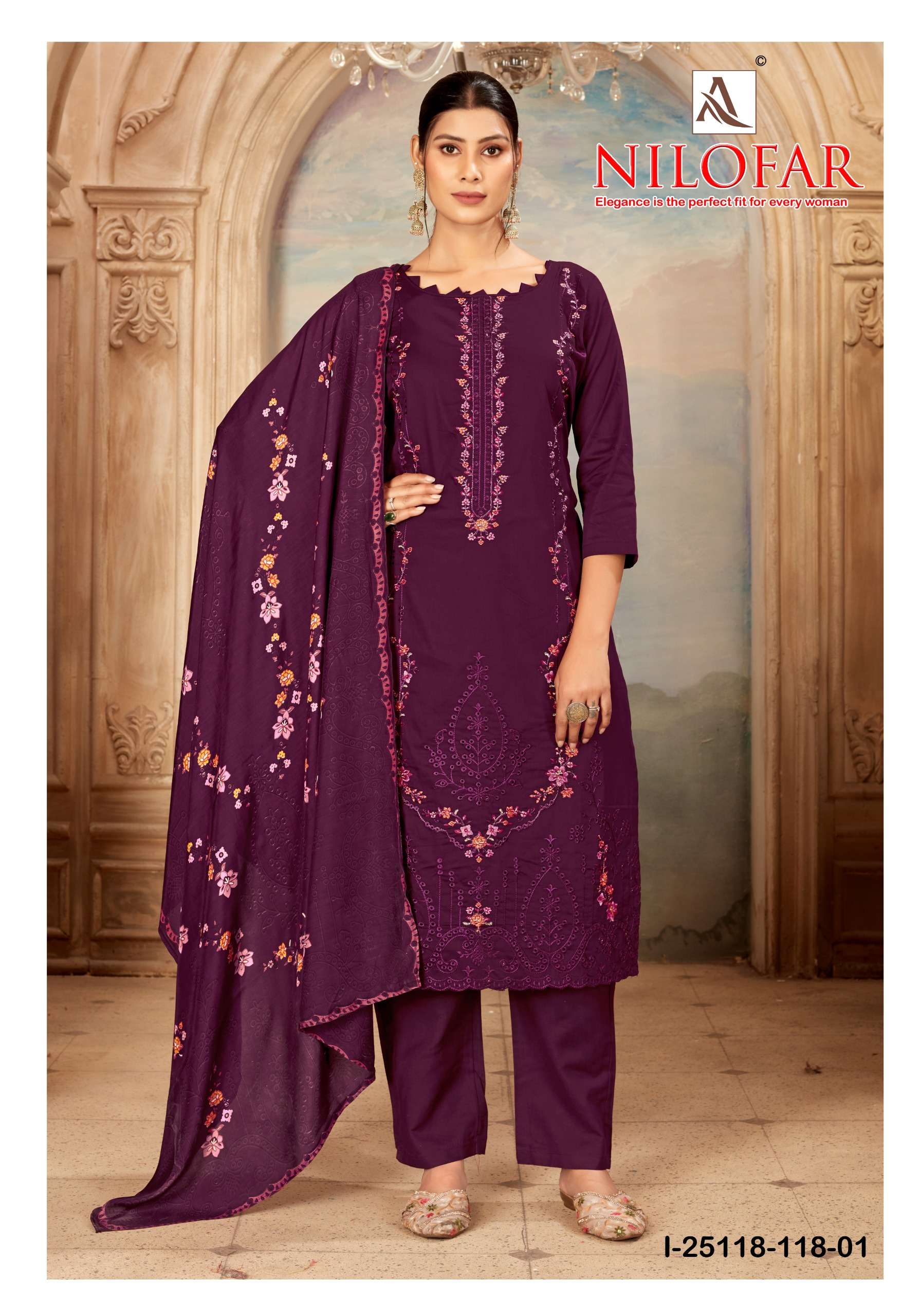 ALOK SUITS NILOFAR JAM COTTON FANCY EMBROIDERY WORK SUIT