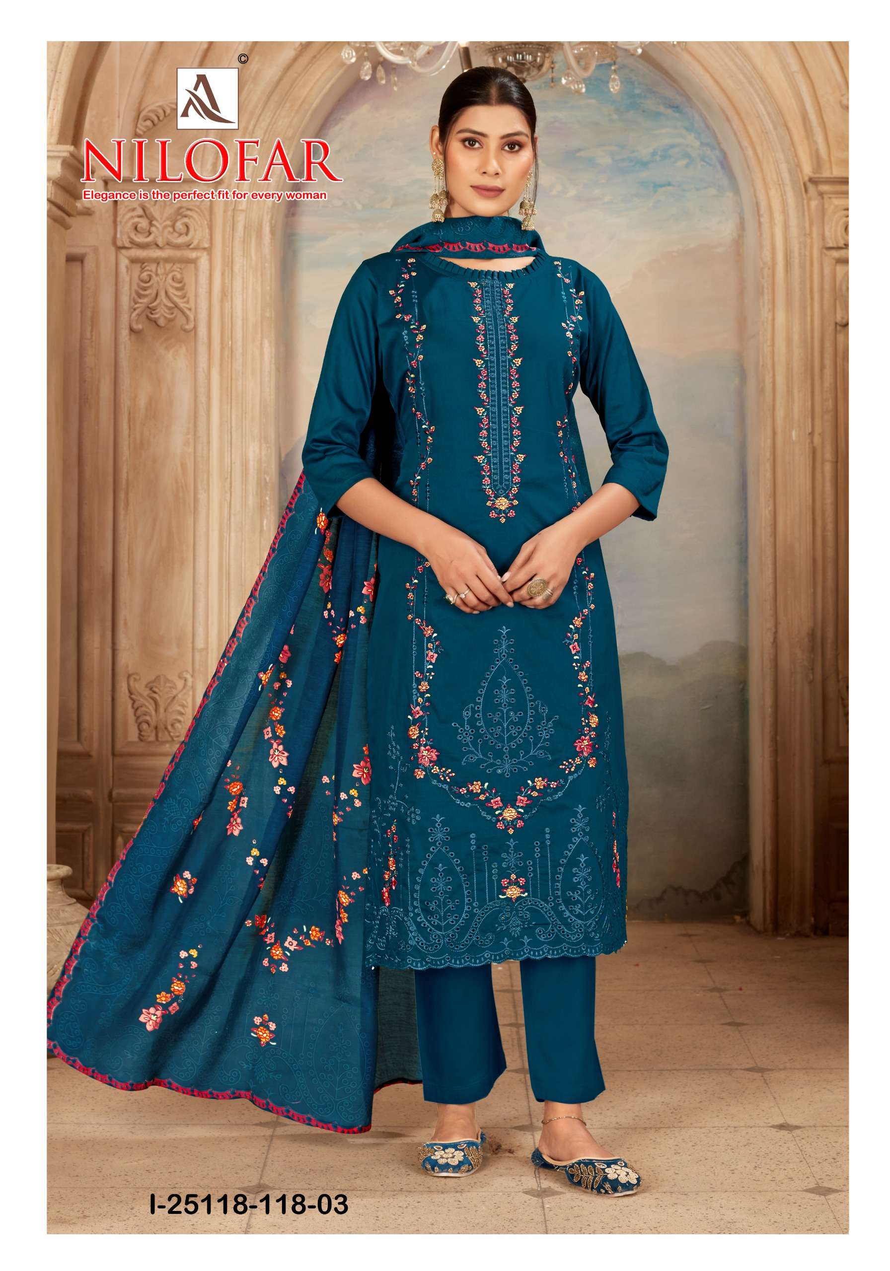 ALOK SUITS NILOFAR JAM COTTON FANCY EMBROIDERY WORK SUIT